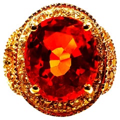 New 5.20 Carat Padparadscha & Diamond Cut Sapphire R Gold Pl Sterling Ring