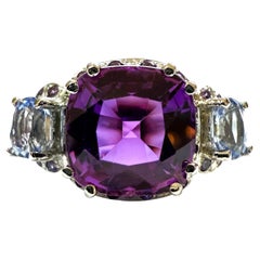 New 5.20 Carat Purple Cushion & Oval & Diamond Cut Sapphire Sterling Silver Ring