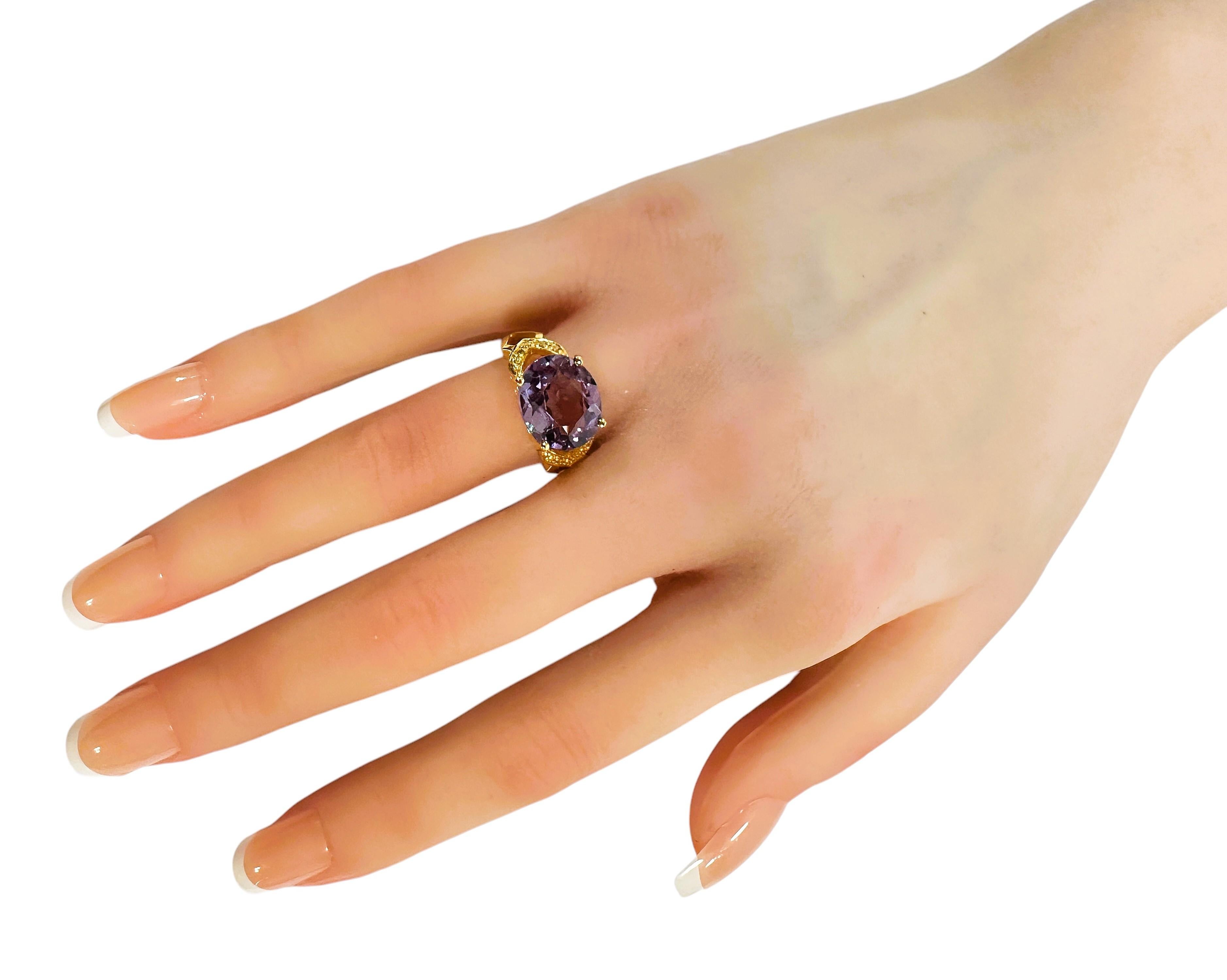 New 5.25 Carat Color Changing & Diamond Cut Sapphire & Y Gold Pl Sterling Ring For Sale 3