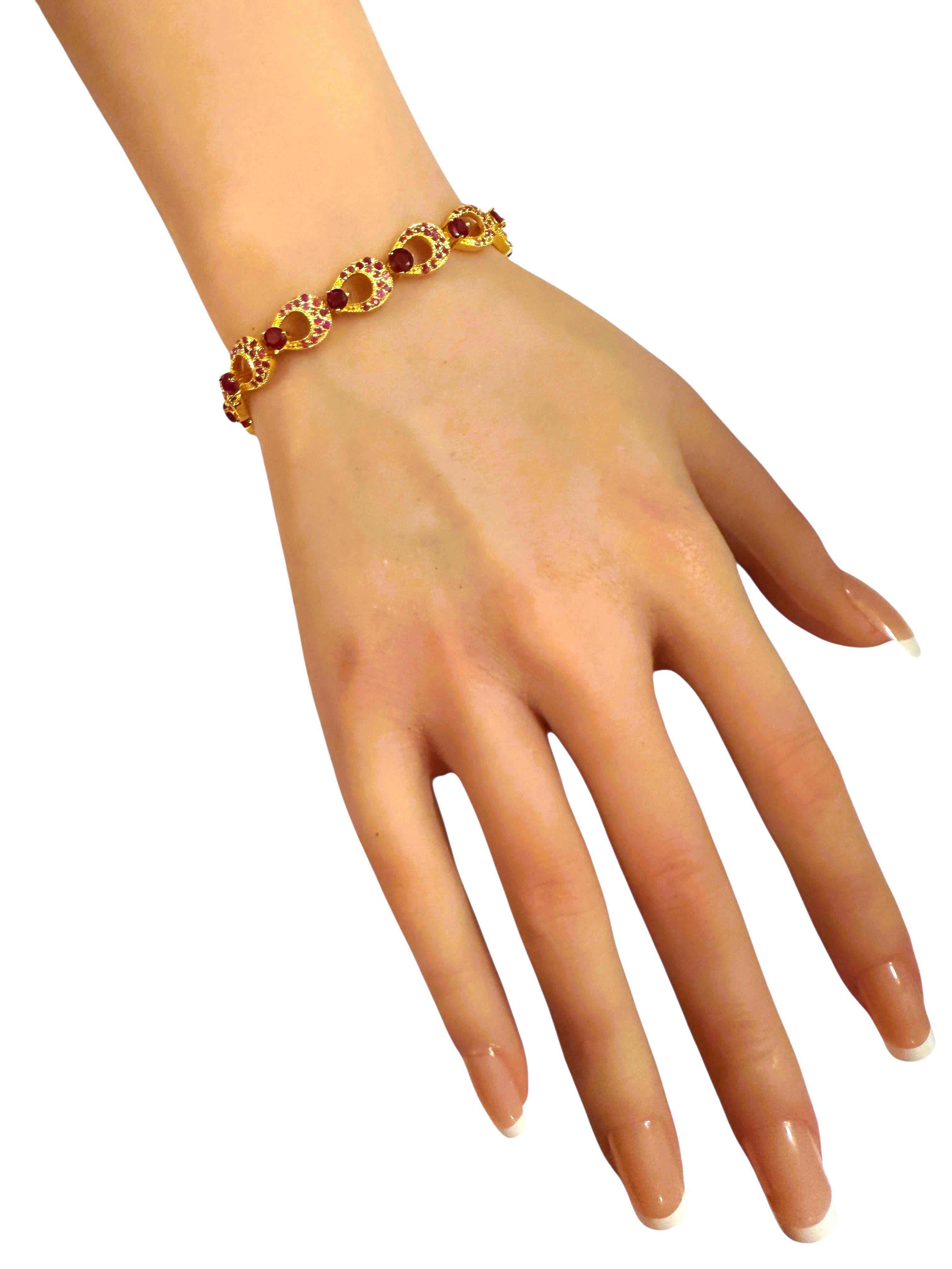 Art déco New 5.32 Carat Myanmar Ruby 14K Gold PL Sterling Silver Bracelet 7 to 8 inches en vente