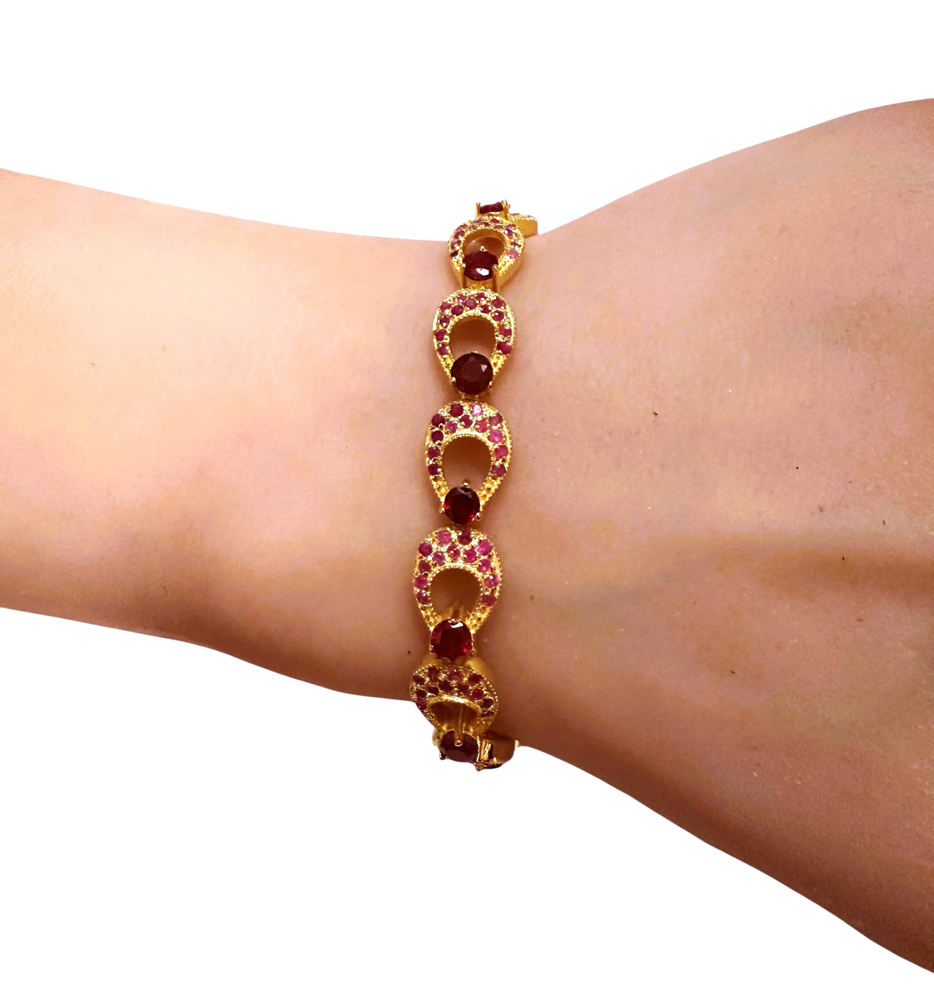 New 5.32 Carat Myanmar Ruby 14K Gold PL Sterling Silver Bracelet 7 to 8 inches Excellent état - En vente à Eagan, MN