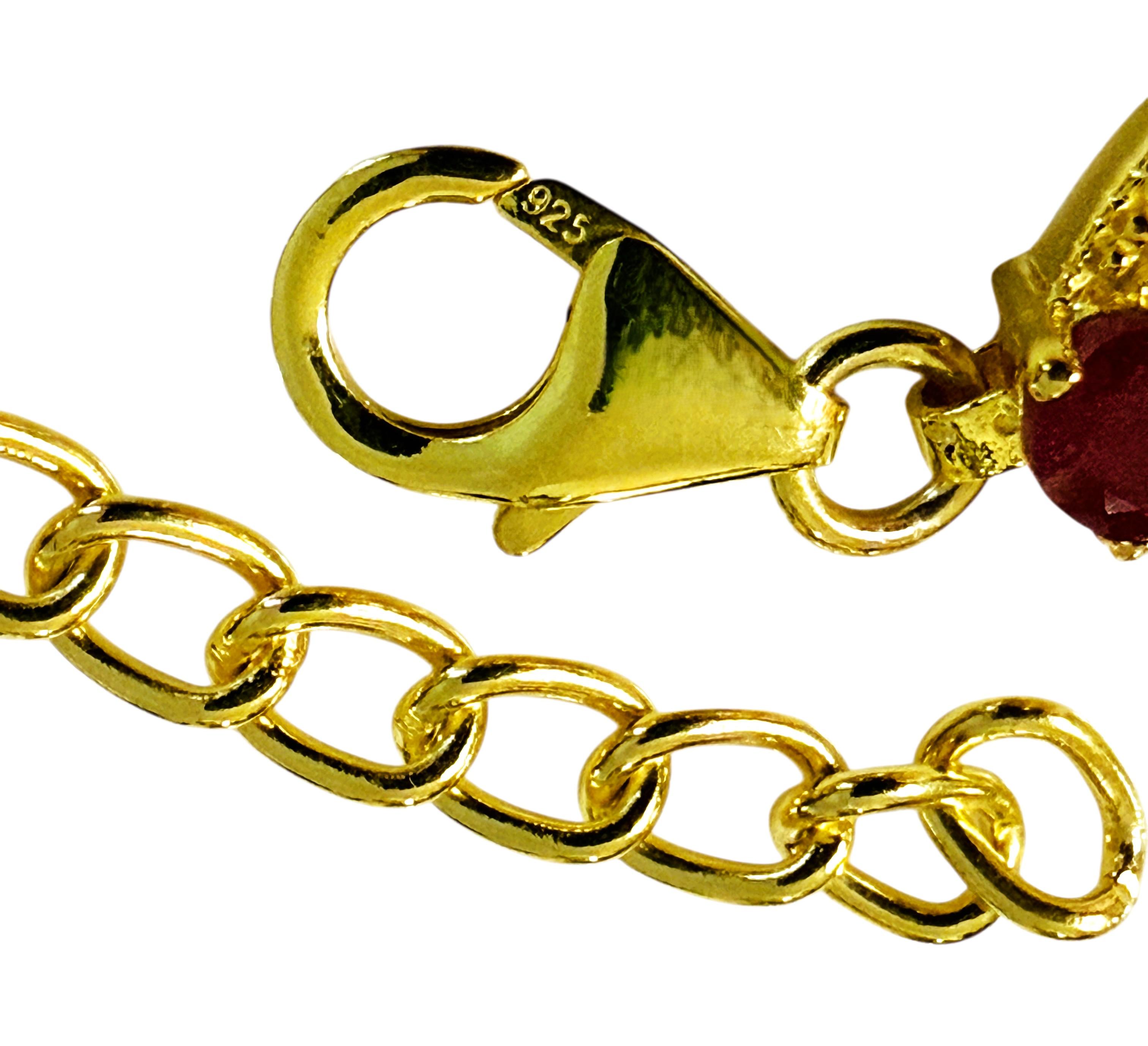 New 5.32 Carat Myanmar Ruby 14K Gold PL Sterling Silver Bracelet 7 to 8 inches Pour femmes en vente