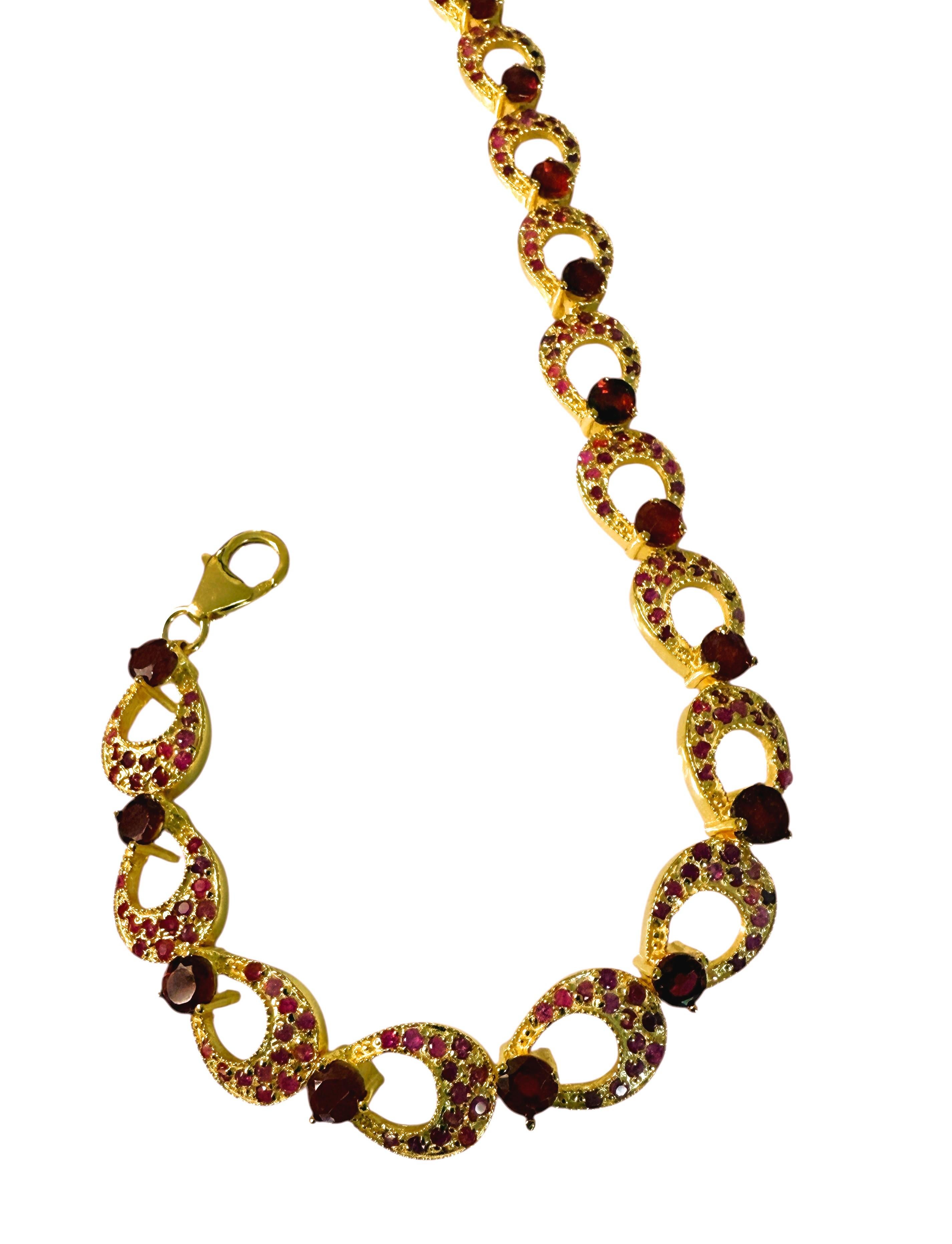 New 5.32 Carat Myanmar Ruby 14K Gold PL Sterling Silver Bracelet 7 to 8 inches en vente 1