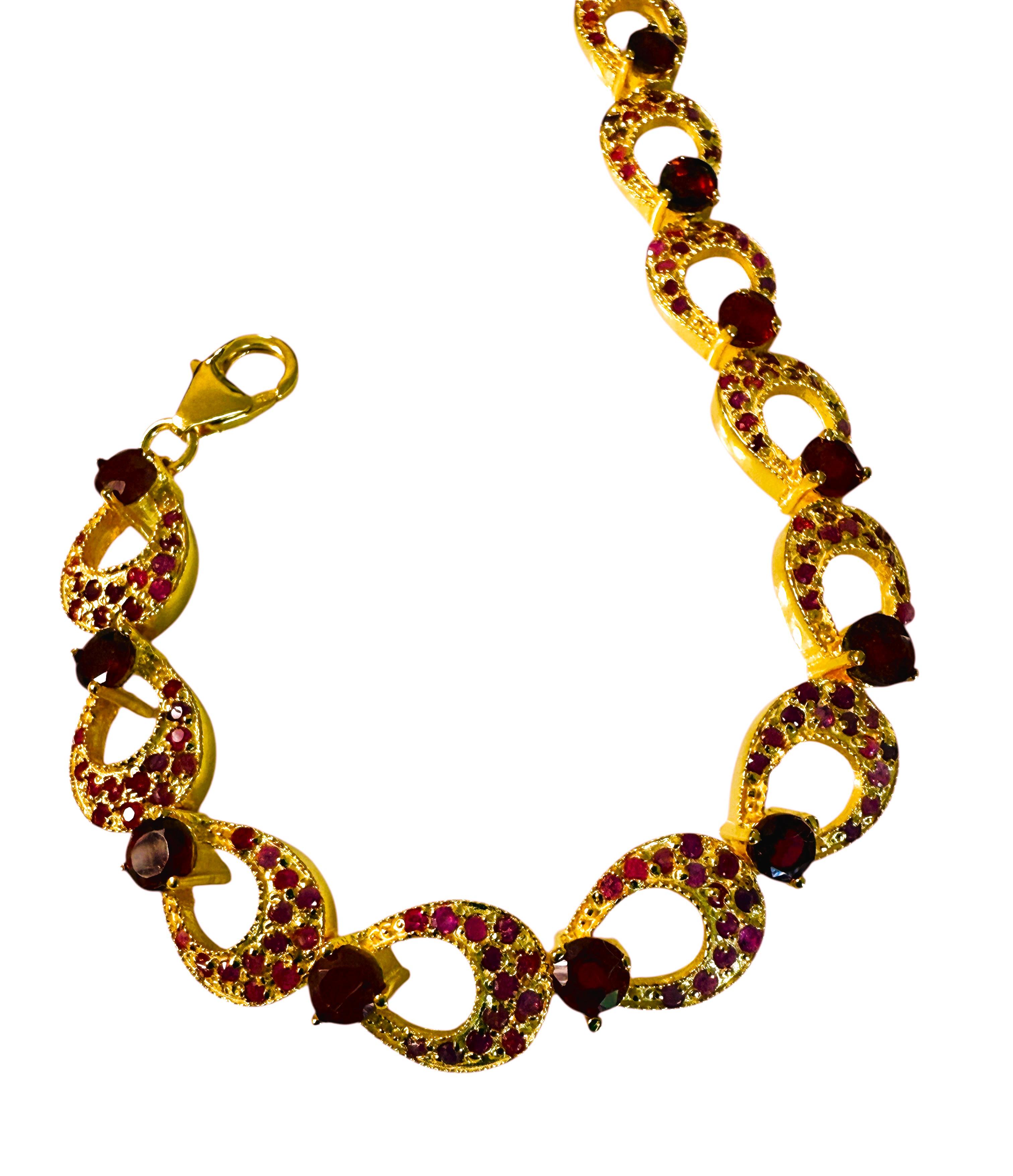 New 5.32 Carat Myanmar Ruby 14K Gold PL Sterling Silver Bracelet 7 to 8 inches en vente 2