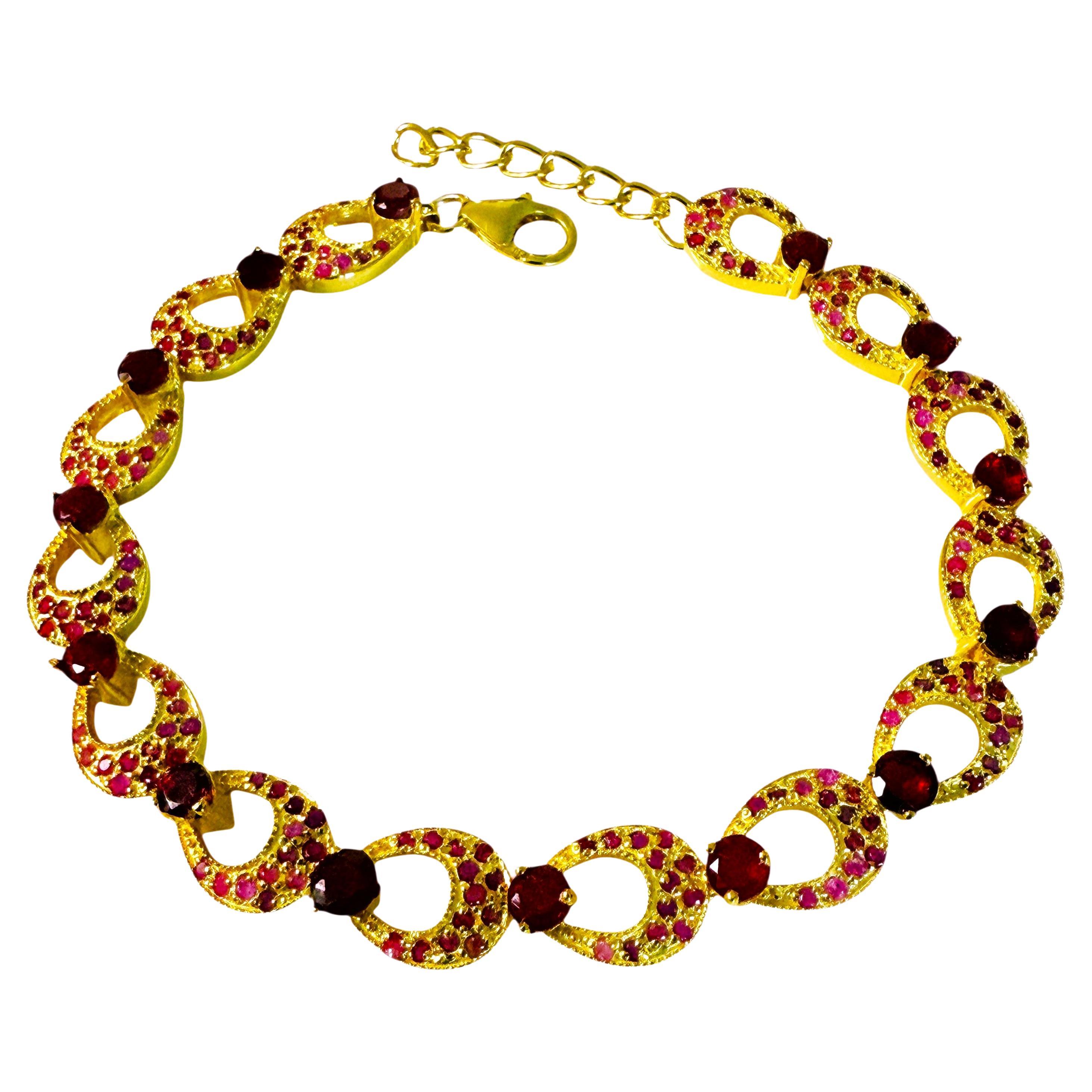 New 5.32 Carat Myanmar Ruby 14K Gold PL Sterling Silver Bracelet 7 to 8 inches en vente