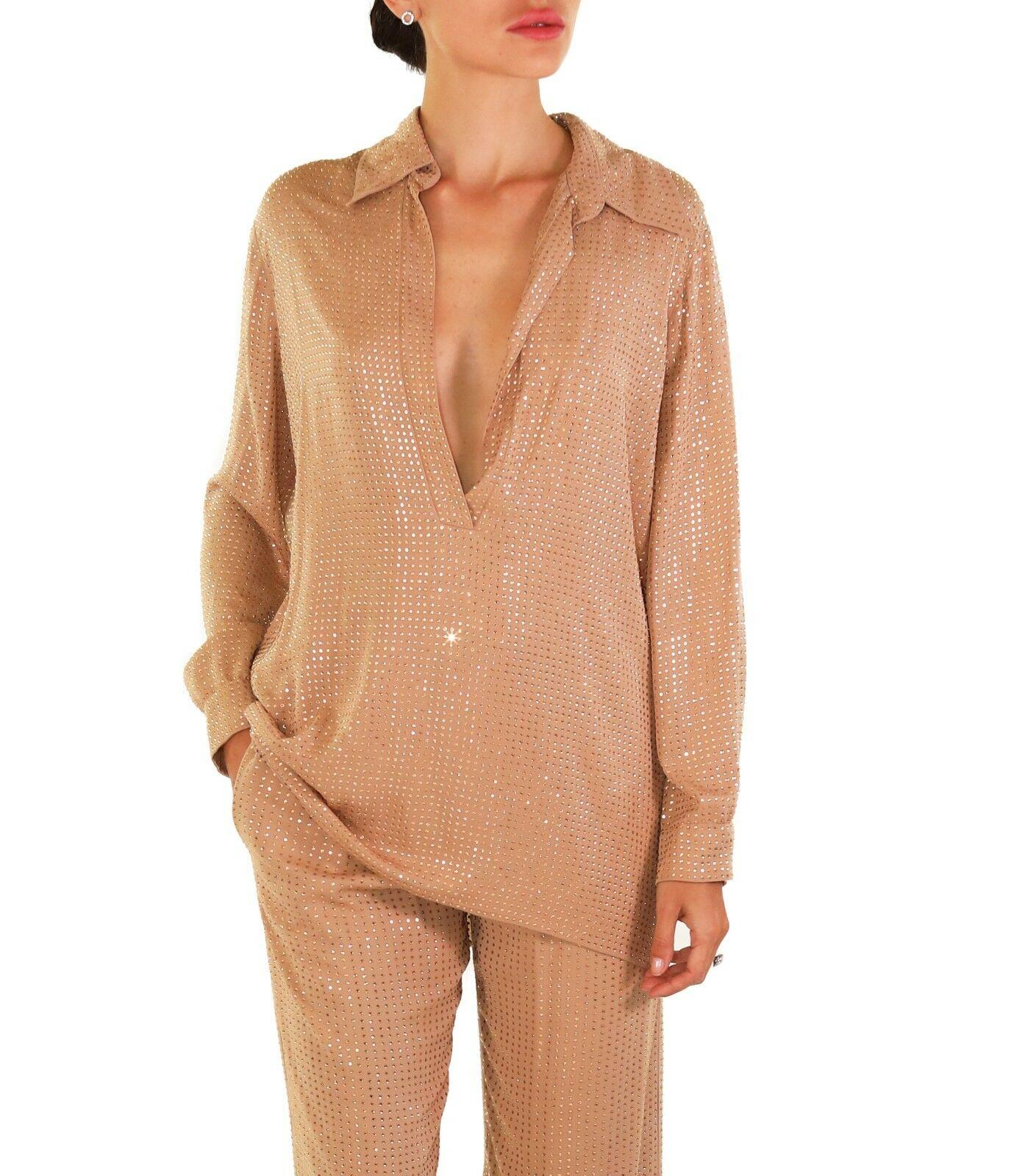 New Gucci Fully Embellished Rhinestone Tan Evening Pant Suit Italian 40 For Sale 3