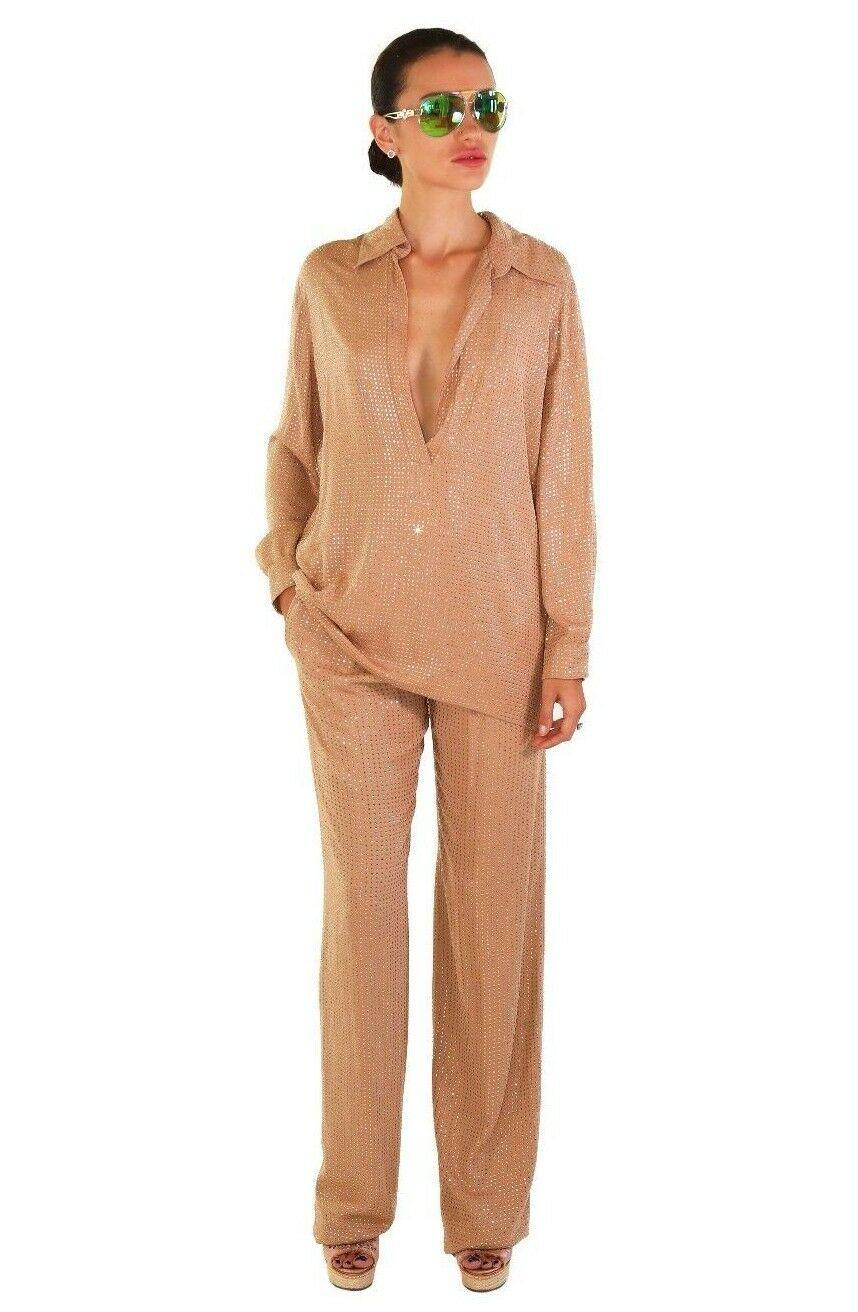 New Gucci Fully Embellished Rhinestone Tan Evening Pant Suit Italian 40 For Sale 4
