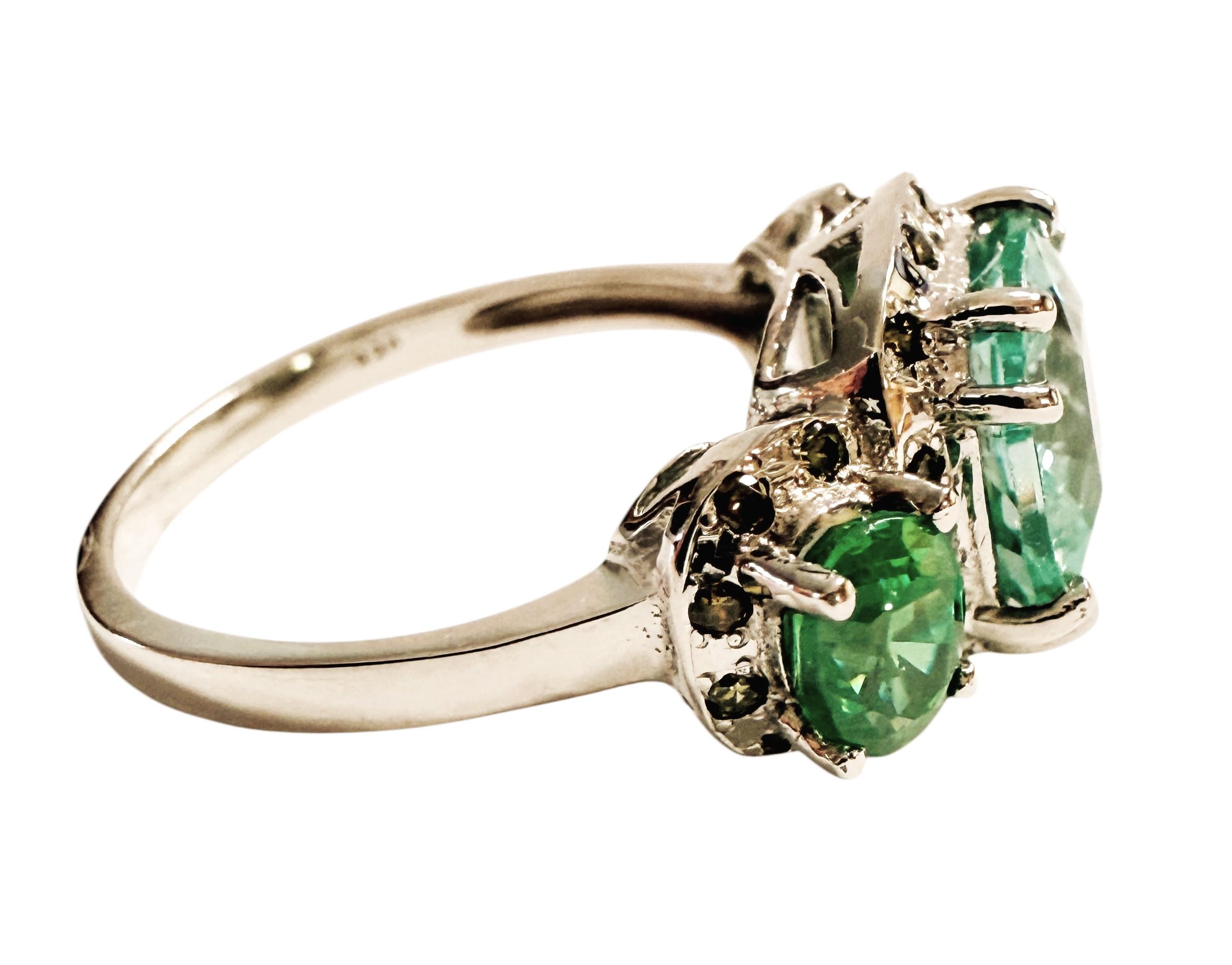 New 5.40 Carat Green Paraiba Tourmaline & Diamond Cut Sapphire Sterling Ring In New Condition For Sale In Eagan, MN