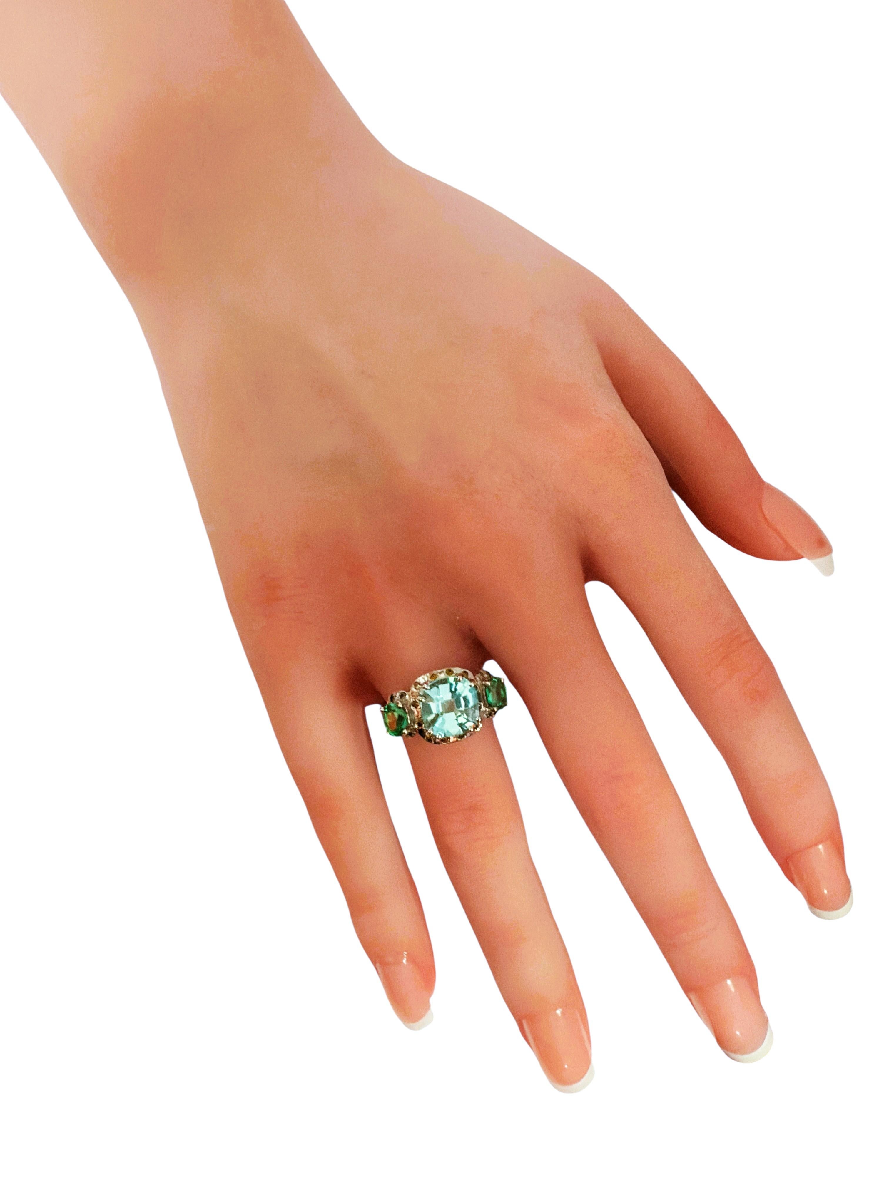 Women's New 5.40 Carat Green Paraiba Tourmaline & Diamond Cut Sapphire Sterling Ring For Sale