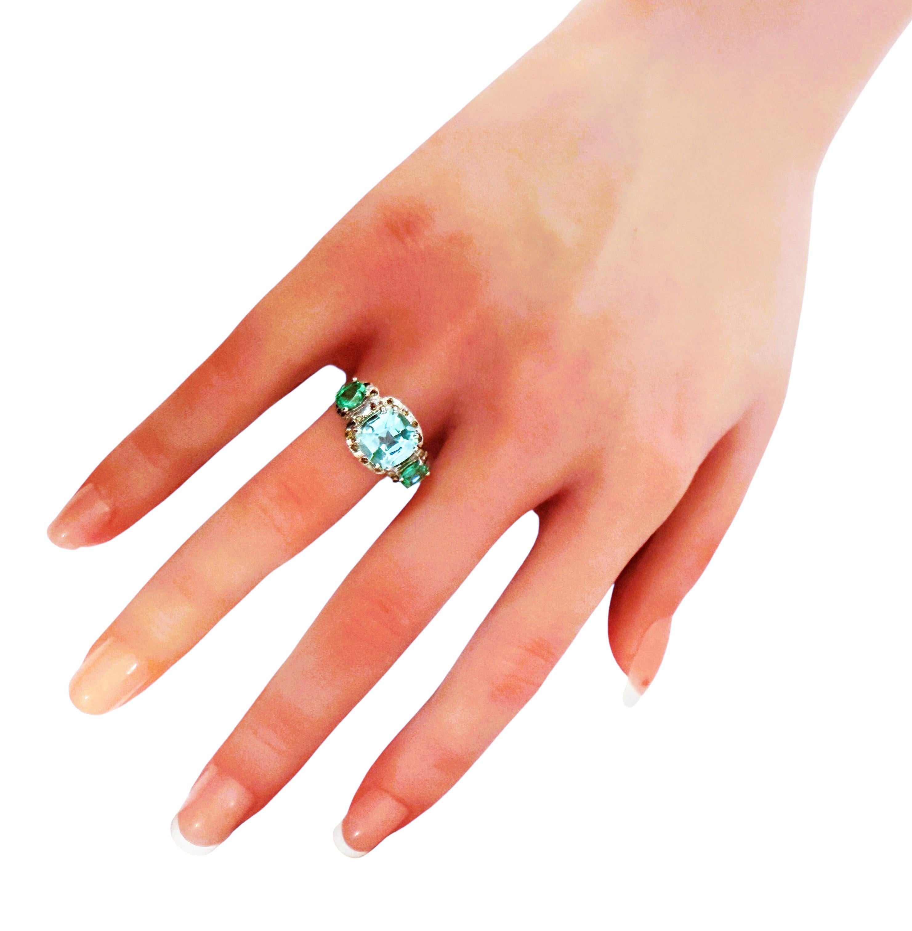 New 5.40 Carat Green Paraiba Tourmaline & Diamond Cut Sapphire Sterling Ring For Sale 1