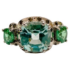 New 5.40 Carat Green Paraiba Tourmaline & Diamond Cut Sapphire Sterling Ring