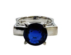 New 5.40 Carat Royal Blue Sapphire 14k White Gold PL Sterling Ring