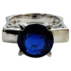 New 5.40 Carat Royal Blue Sapphire 14k White Gold PL Sterling Ring