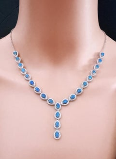 Nuevo 5,5 quilates de ópalo azul y zafiro 14k collar de oro blanco de ley 18-20 pulgadas