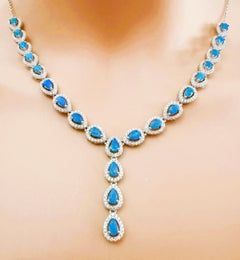 New 5.5 Carat Blue Opal 
Sapphire 14k White Gold Sterling Necklace 18-20 Inches