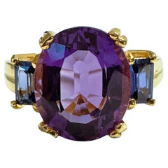New 5.5 Carat Purple Amethyst & Baguette Sapphire Yellow Gold PLSterling Ring