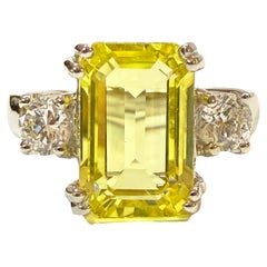 New 5.50 Carat Lemon Yellow Sapphire Diamond Cut Sapphire Sterling Silver Ring