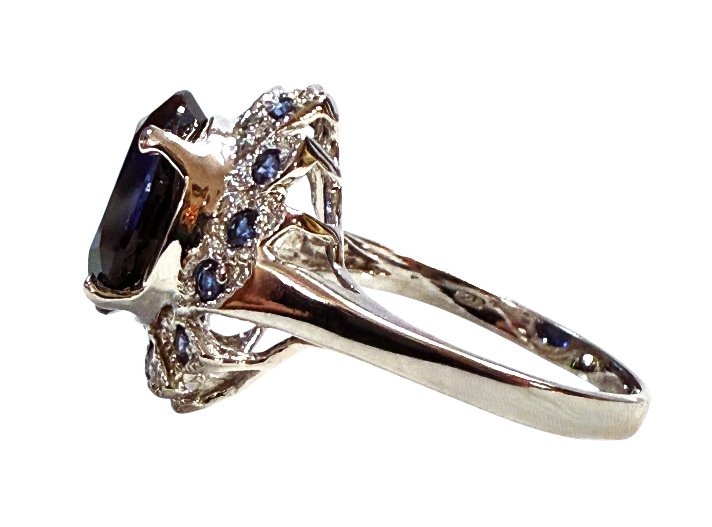 Nuevo Anillo de Plata de Ley con Zafiro Azul Ovalado de 5,50 Quilates y Corte Diamante Art Decó
