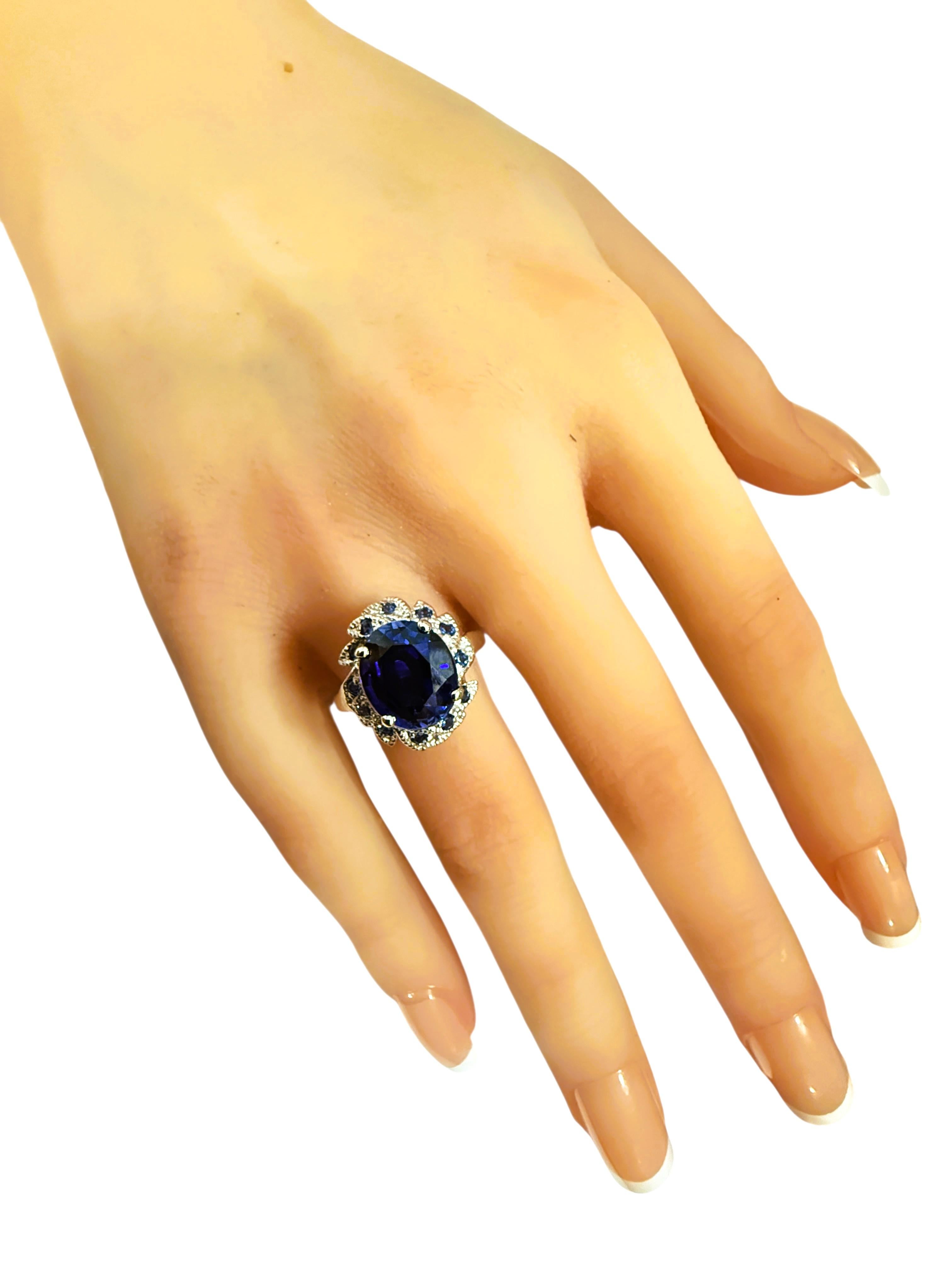 De las mujeres Nuevo Anillo de Plata de Ley con Zafiro Azul Ovalado de 5,50 Quilates y Corte Diamante