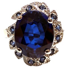 New 5.50 Carat Oval Blue
Diamond Cut Blue Sapphire Sterling Silver Ring