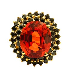 Anillo nuevo de oro amarillo de 24k y plata de ley, con zafiro padparadscha y espinela de 5,60 quilates