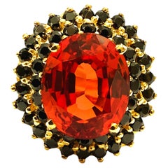 Anillo nuevo de oro amarillo de 24k y plata de ley, con zafiro padparadscha y espinela de 5,60 quilates