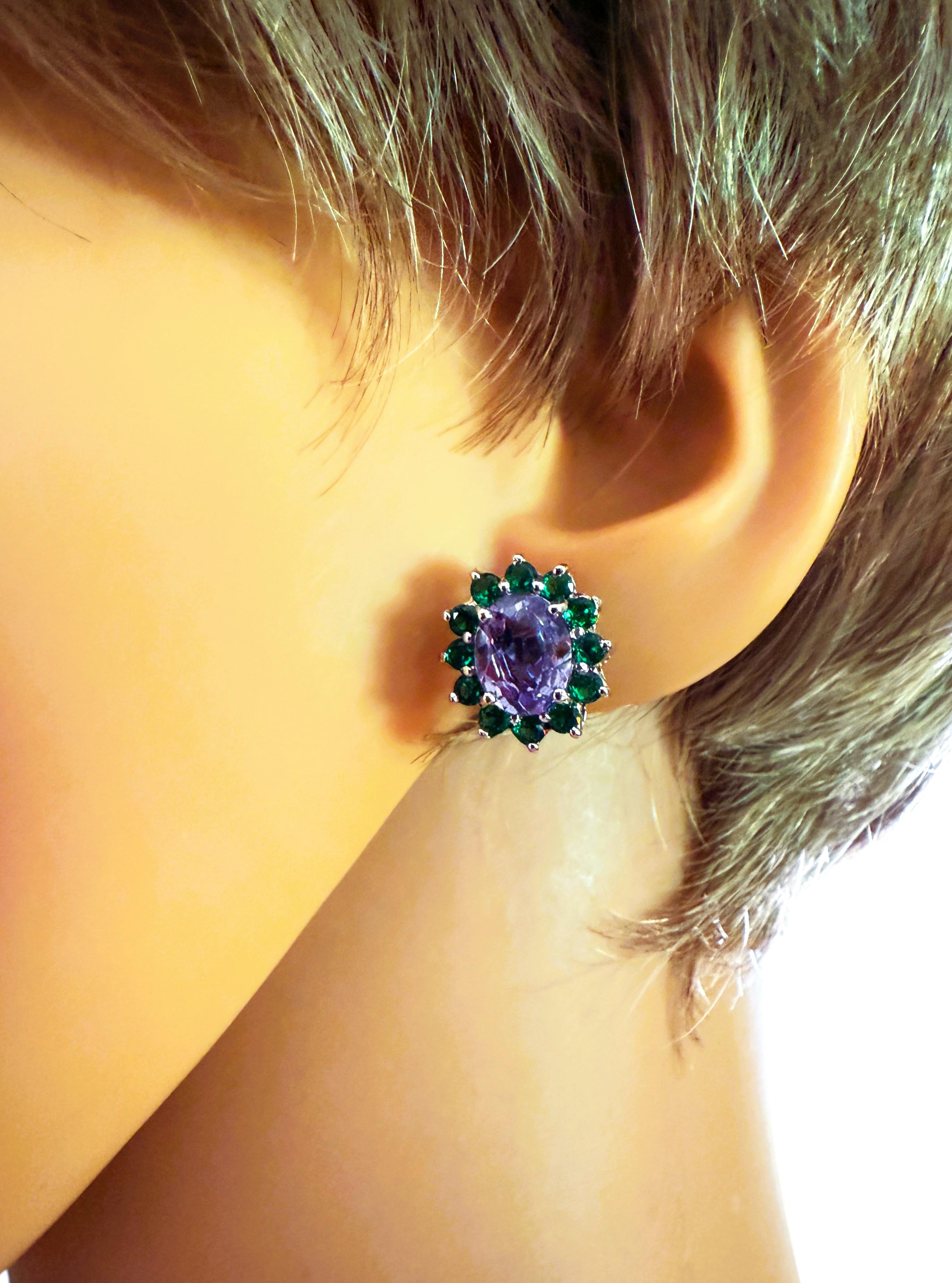 Neue 5,65 Karat Farbwechsel Saphir & Diamantschliff Saphir Sterling Ohrringe Damen im Angebot