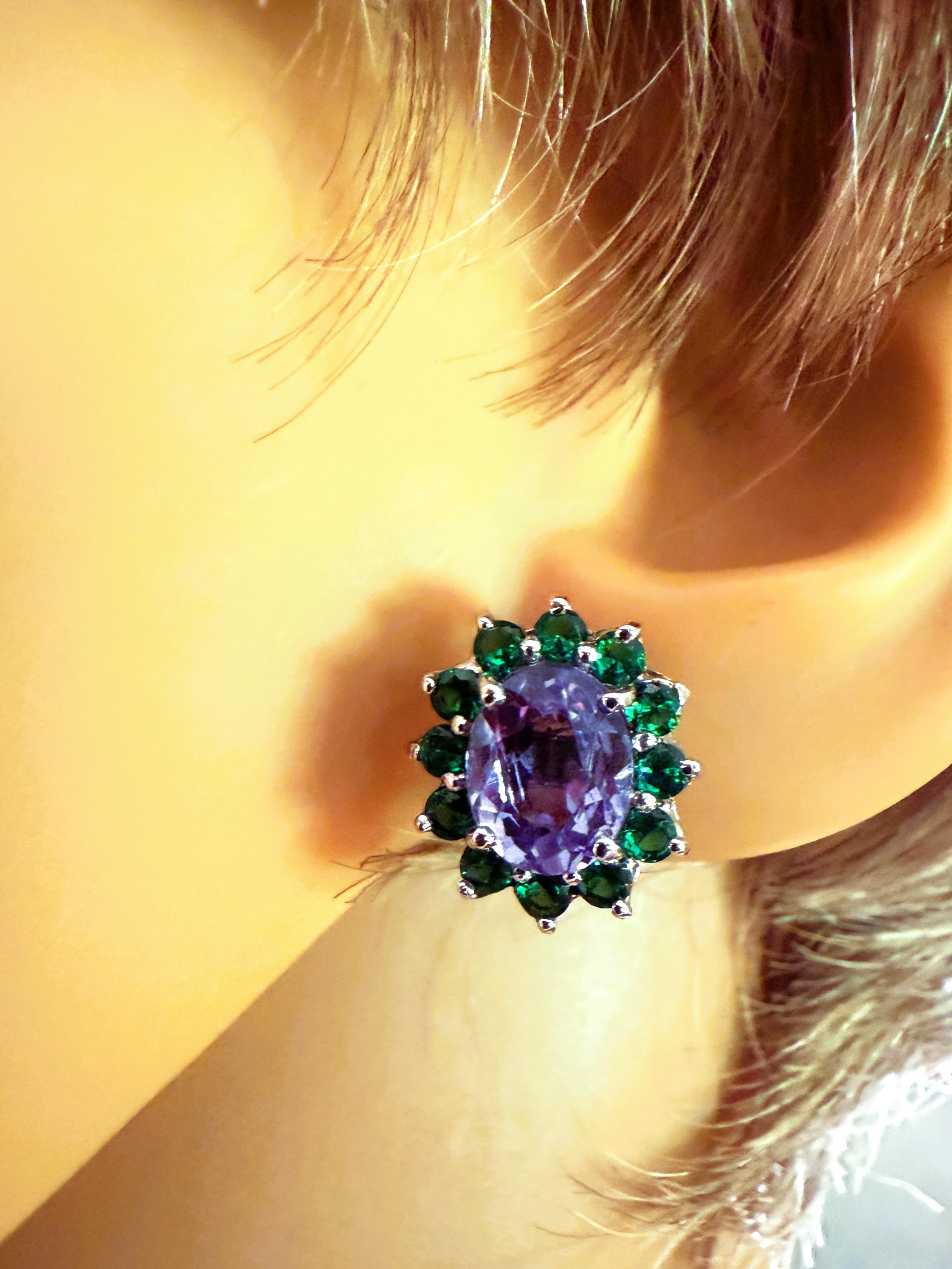 Neue 5,65 Karat Farbwechsel Saphir & Diamantschliff Saphir Sterling Ohrringe im Angebot 1