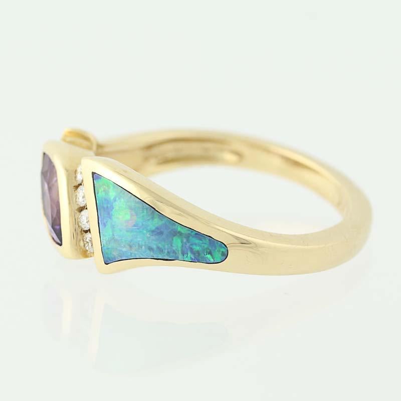 .56 Carat Marquise Cut Amethyst, Opal, and Diamond Kabana Ring, 14 Karat Gold In New Condition In Greensboro, NC