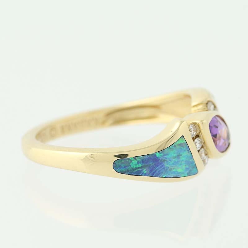 Women's .56 Carat Marquise Cut Amethyst, Opal, and Diamond Kabana Ring, 14 Karat Gold