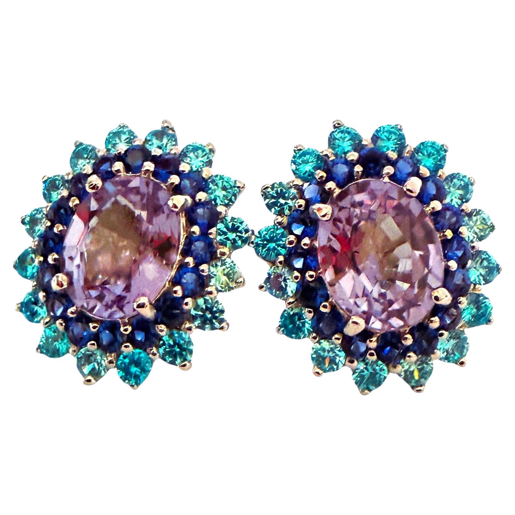 New 5.7 Carat Color Changing Sapphire 
Diamond Cut Sapphire Sterling Earrings For Sale