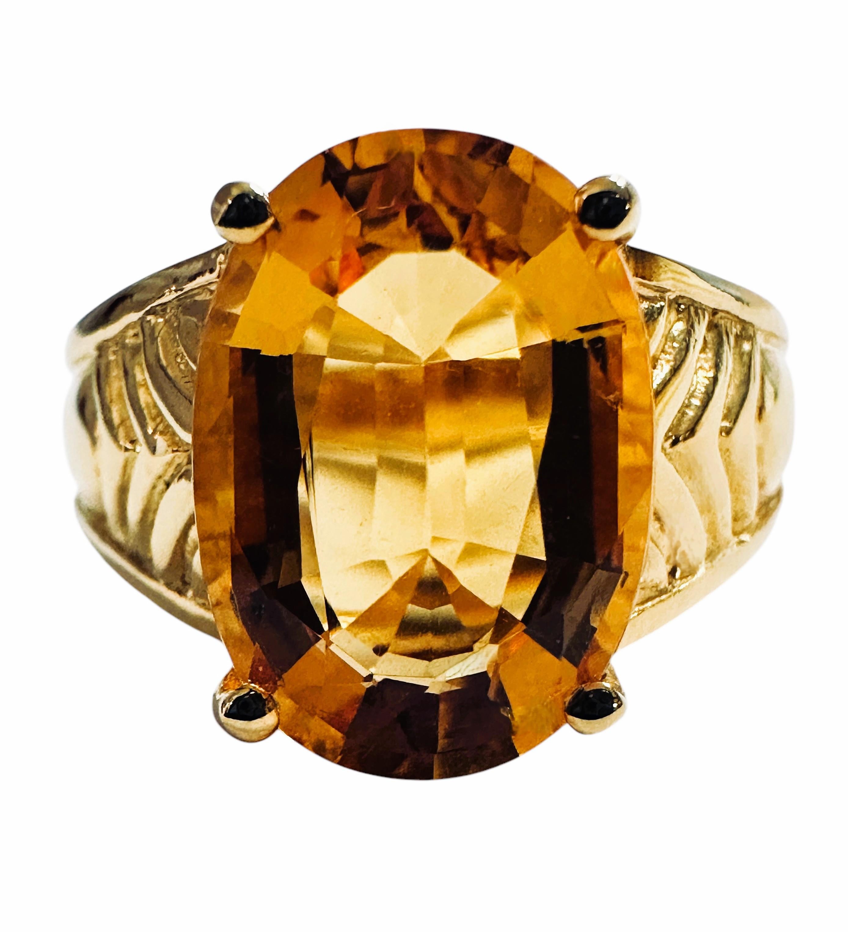 New 5.70 Carat Fancy cut Golden Honey Citrine Y Gold PL Sterling Ring en vente 2