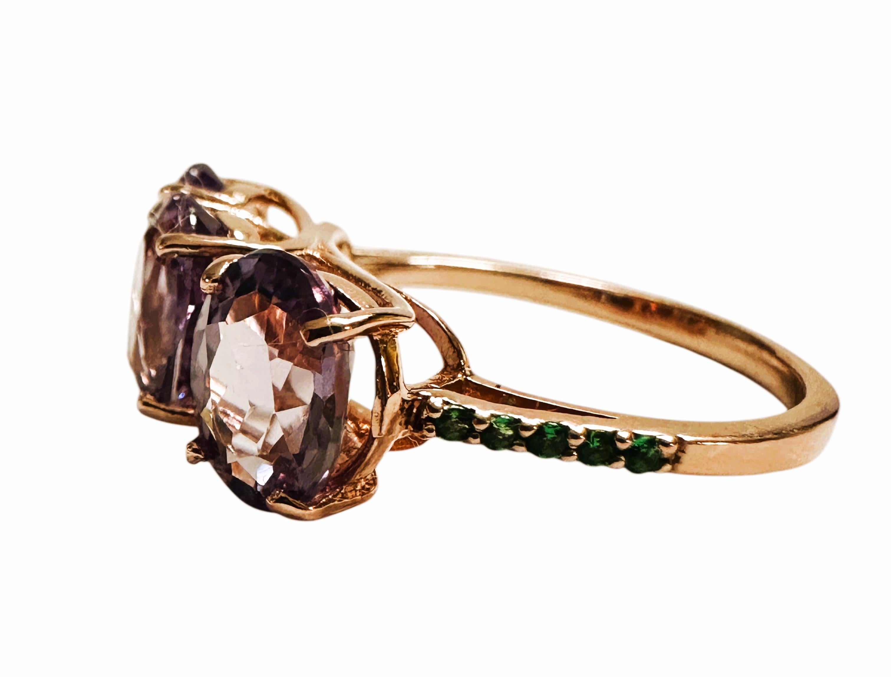 New 5.75 Carat Alexandrite & Diamond Cut Tsavorite R Gold PL Sterling Ring Art Decó en venta