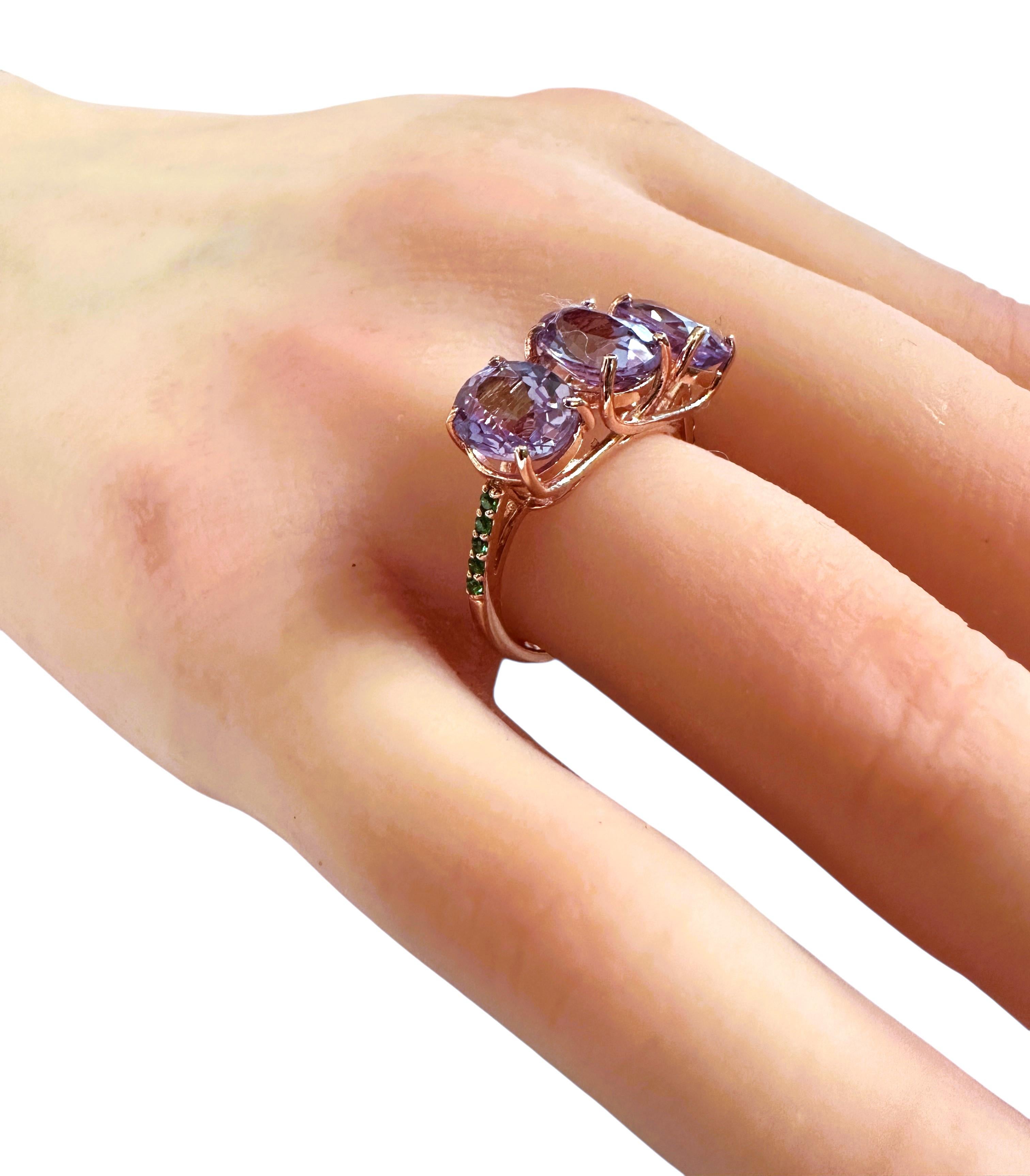 New 5.75 Carat Alexandrite & Diamond Cut Tsavorite R Gold PL Sterling Ring en venta 1