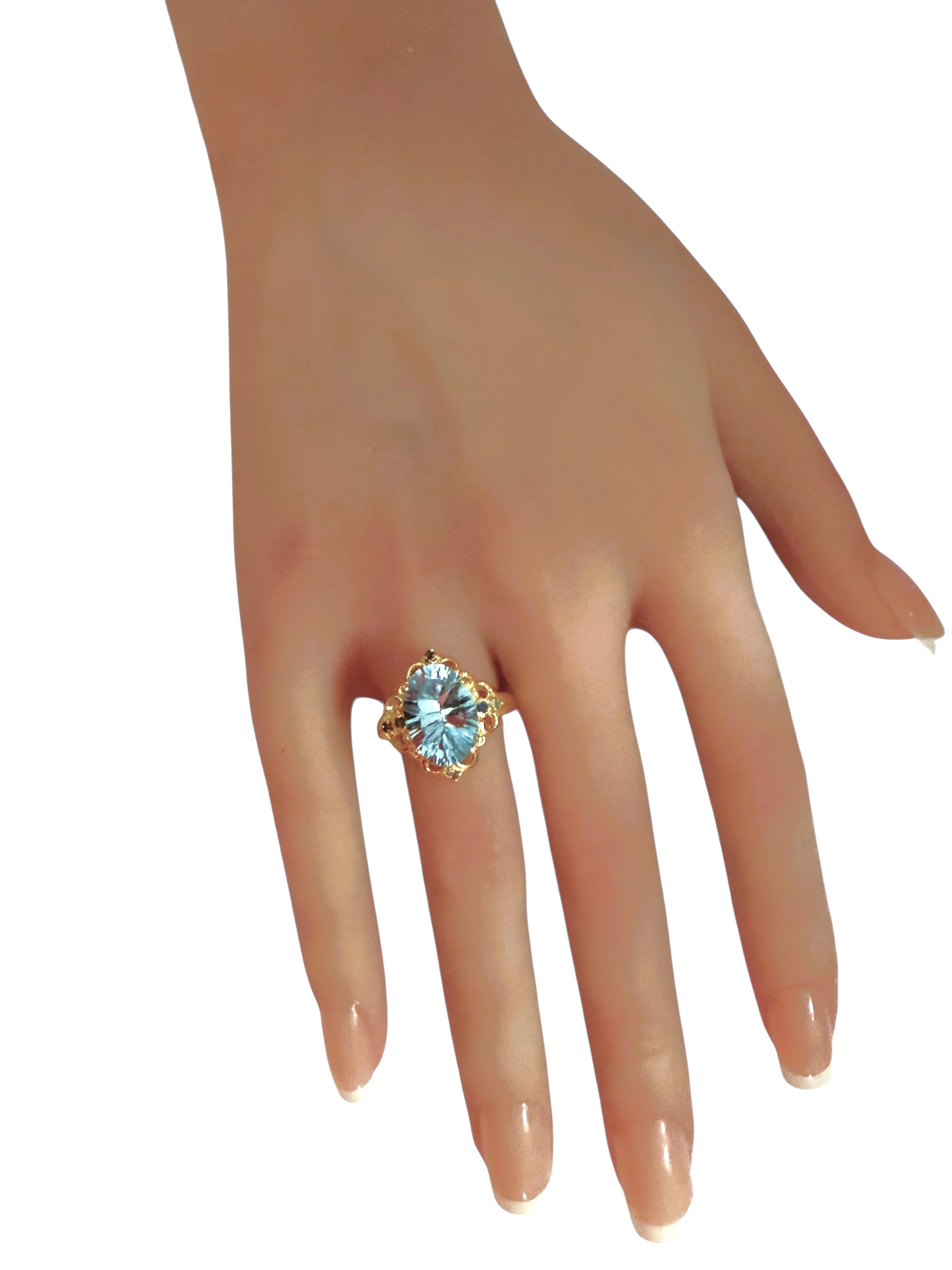 De las mujeres Nuevo Anillo de oro PL de 5,81 quilates de topacio azul cóncavo y topacio con talla de diamante en venta