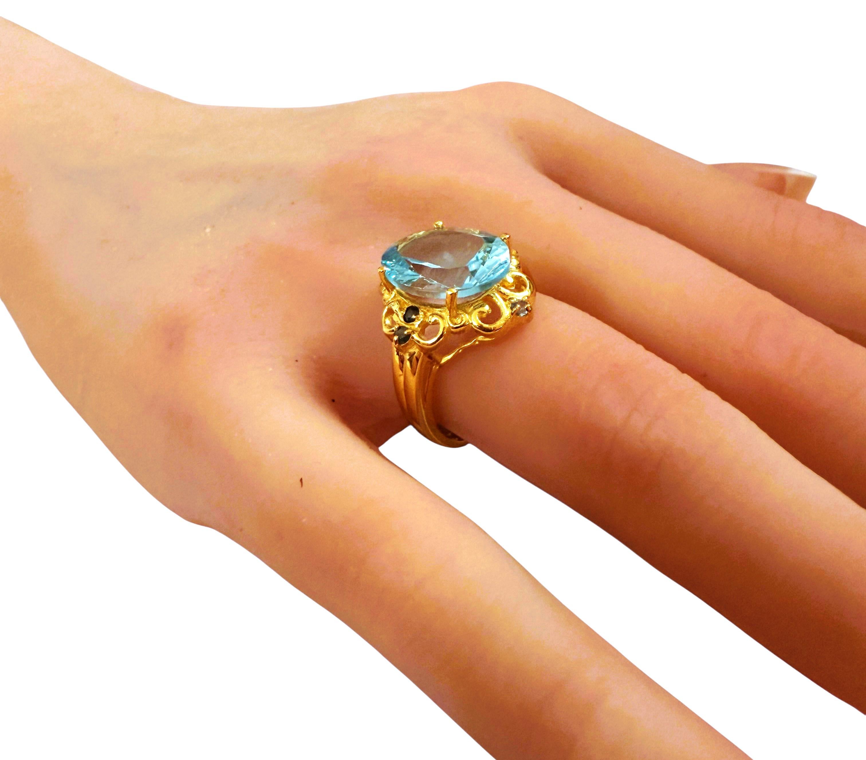 Nuevo Anillo de oro PL de 5,81 quilates de topacio azul cóncavo y topacio con talla de diamante en venta 1