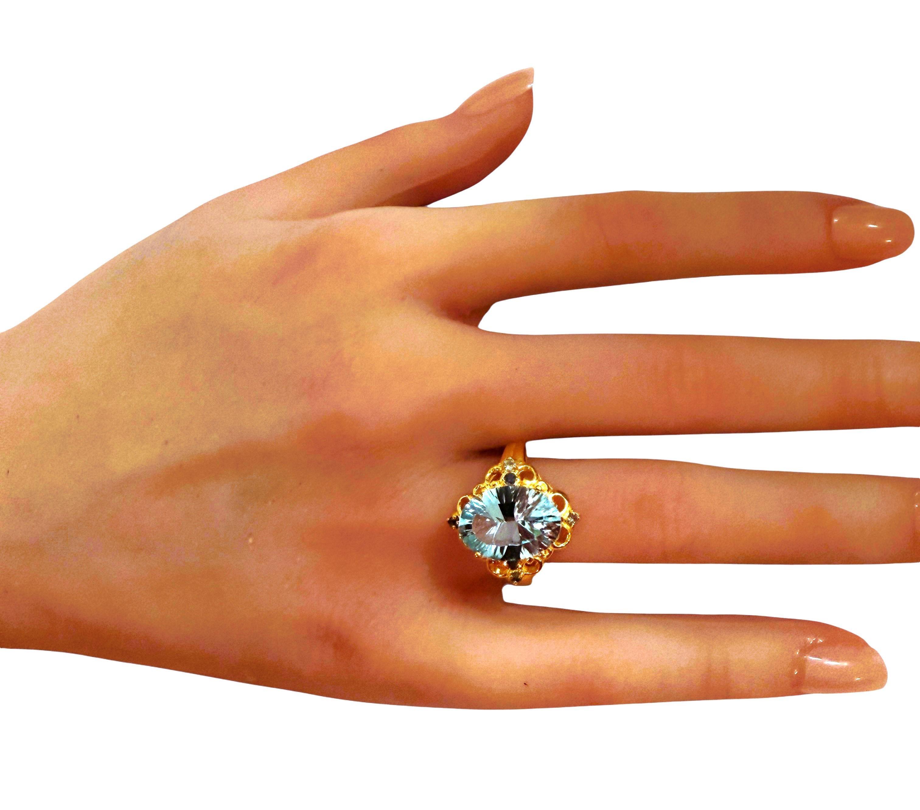 Nuevo Anillo de oro PL de 5,81 quilates de topacio azul cóncavo y topacio con talla de diamante en venta 2