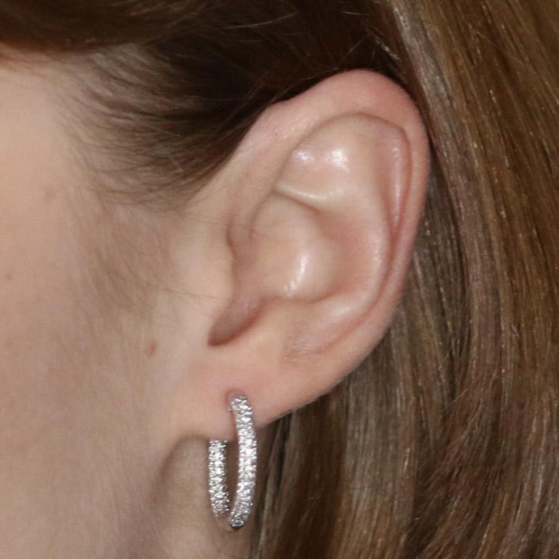 Round Cut .58 Carat Round Brilliant Diamond Earrings, 18k Gold Pierced Inside-Out Hoops