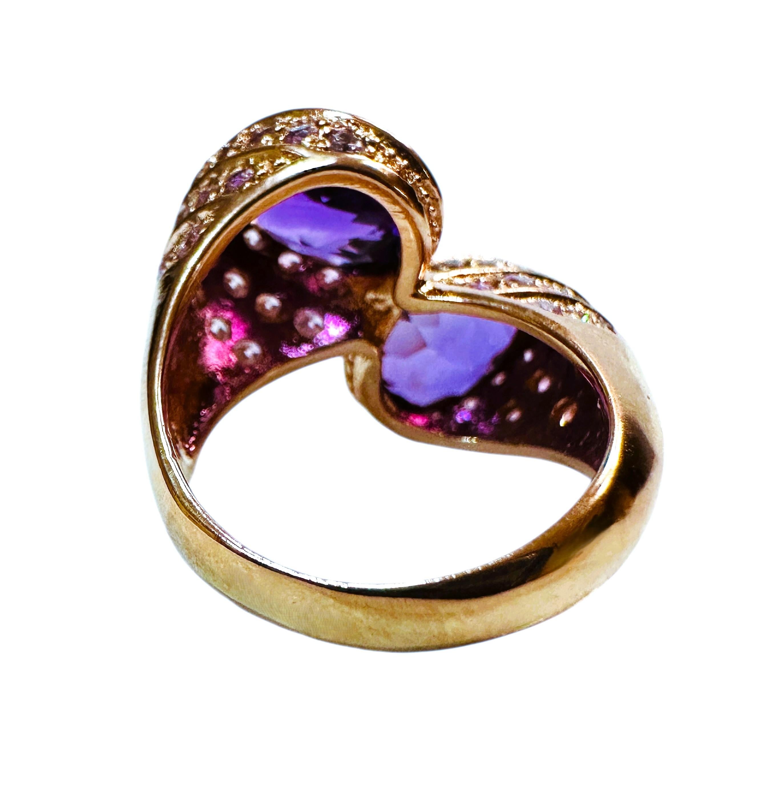 Pear Cut New 5.9 Carat Two Stone Amethyst & Diamond Cut Sapphire R Gold P Sterling Ring