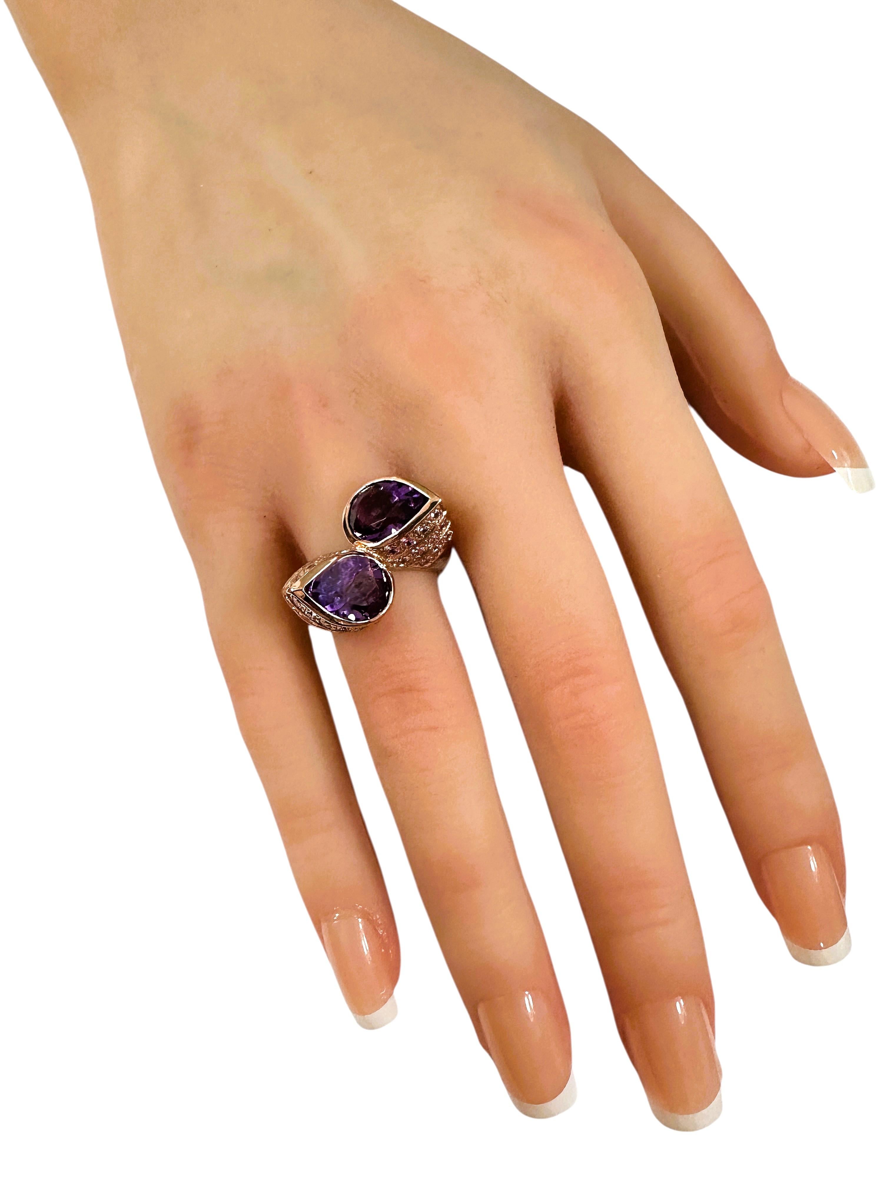 Women's New 5.9 Carat Two Stone Amethyst & Diamond Cut Sapphire R Gold P Sterling Ring