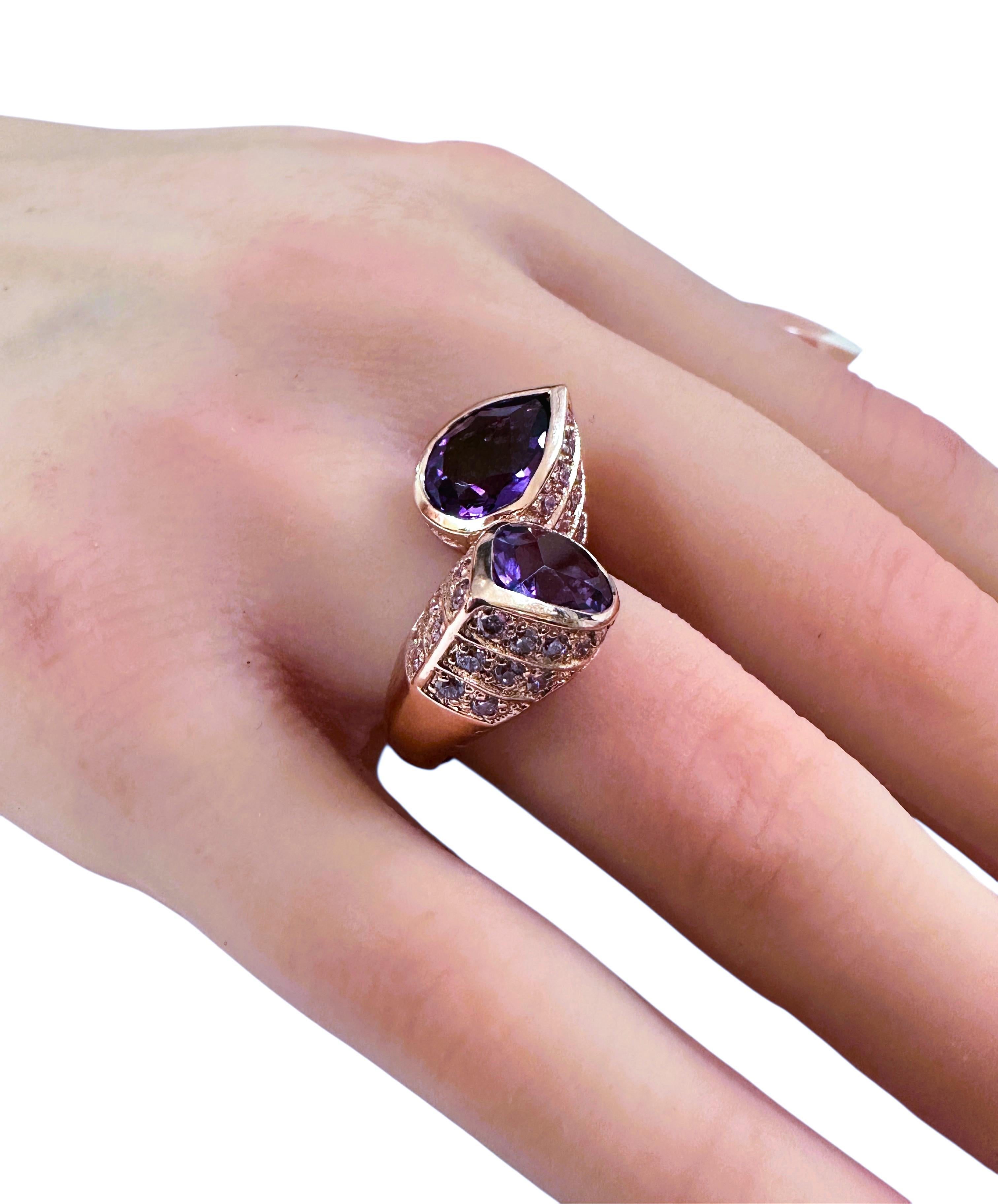 New 5.9 Carat Two Stone Amethyst & Diamond Cut Sapphire R Gold P Sterling Ring 1