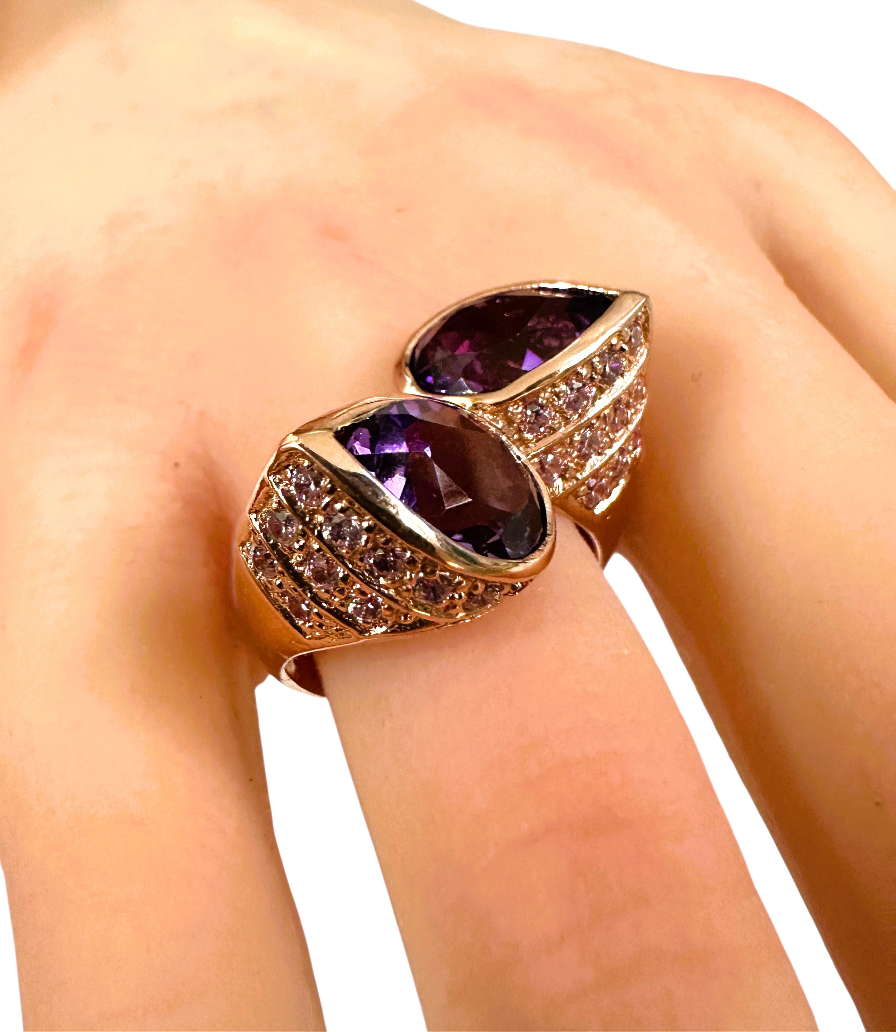 New 5.9 Carat Two Stone Amethyst & Diamond Cut Sapphire R Gold P Sterling Ring 2
