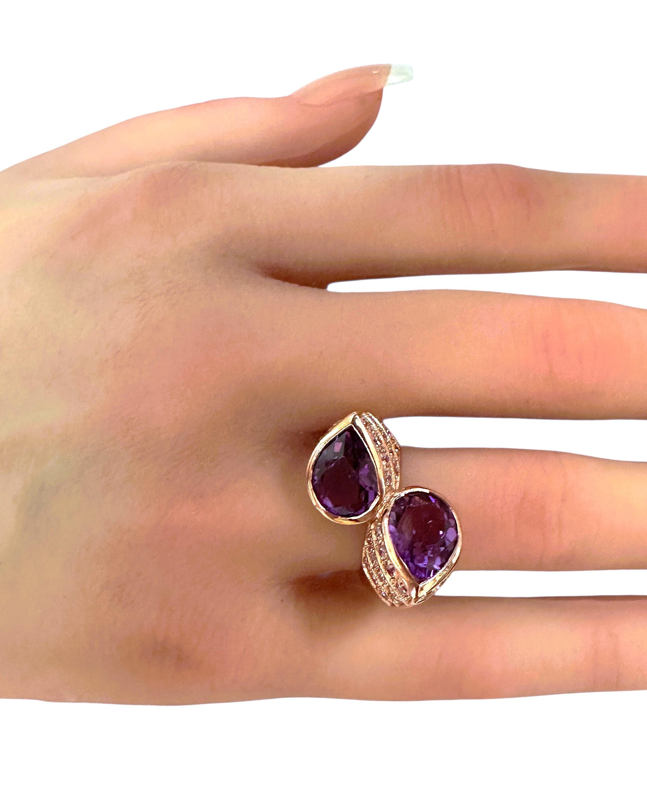 New 5.9 Carat Two Stone Amethyst & Diamond Cut Sapphire R Gold P Sterling Ring 3