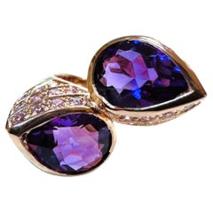 New 5.9 Carat Two Stone Amethyst & Diamond Cut Sapphire R Gold P Sterling Ring