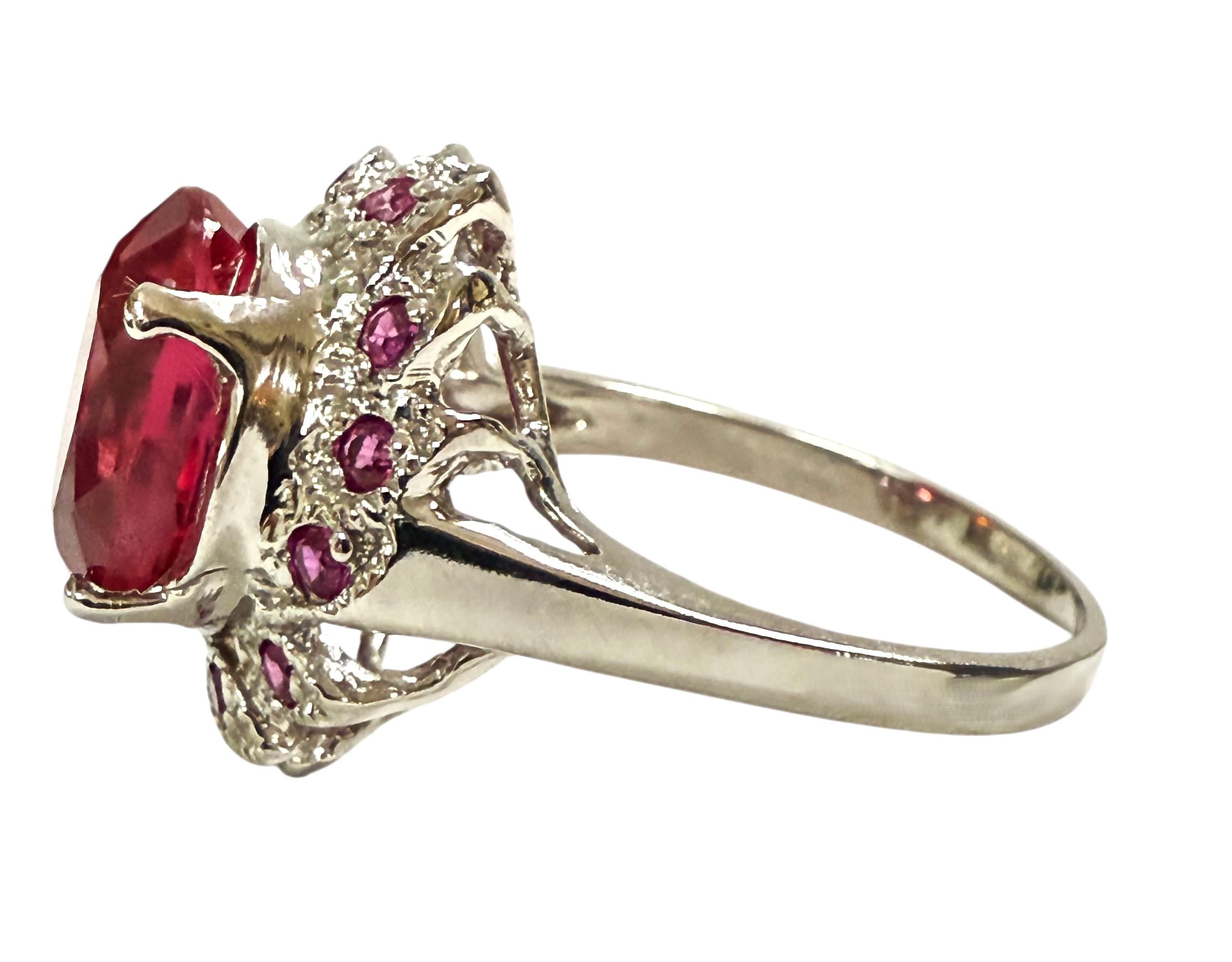 Neu 5,90 Karat Rosa Padparadscha & Diamantschliff Saphir Sterling Ring (Art déco)