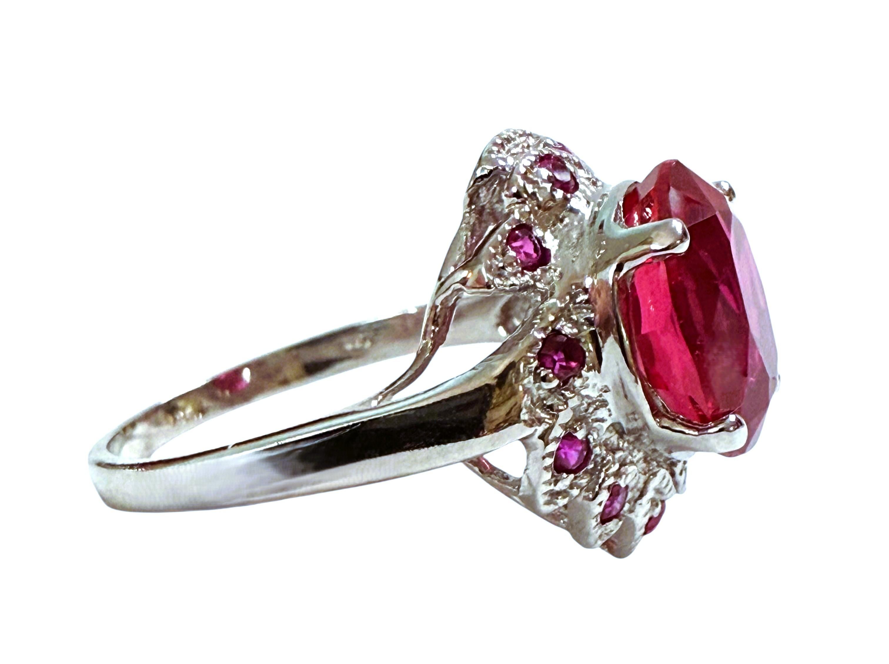 Neu 5,90 Karat Rosa Padparadscha & Diamantschliff Saphir Sterling Ring (Ovalschliff)