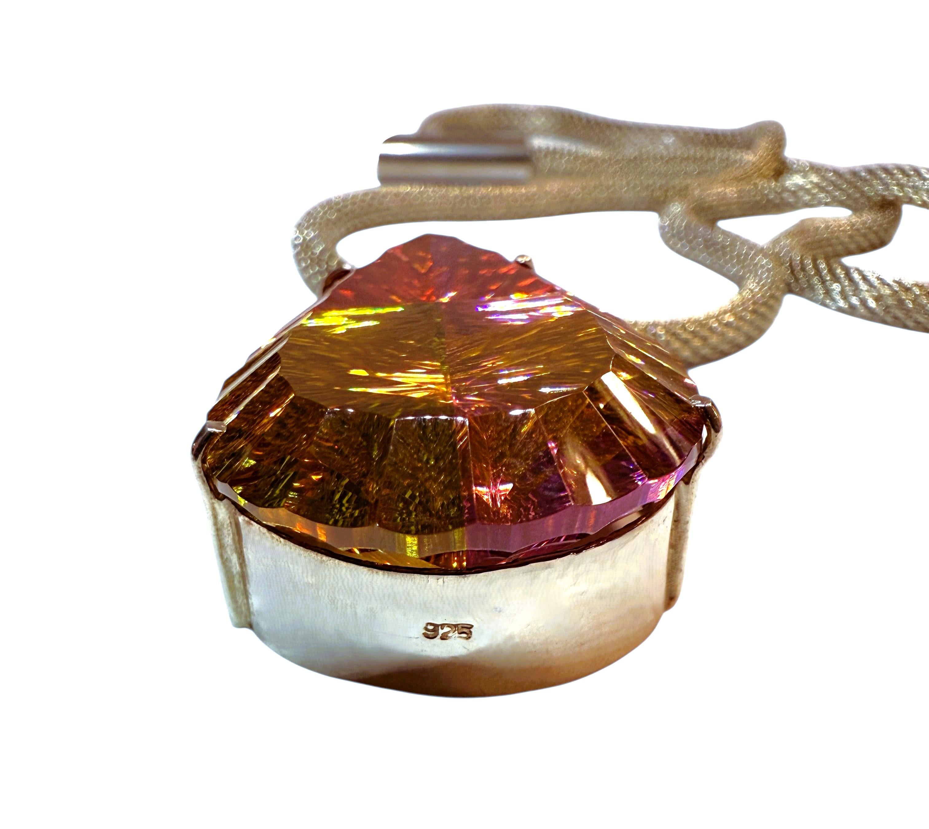 New 59.8 Carat Fantasy Honeycomb Cut Multi-Color Tourmaline Sterling Necklace For Sale 5