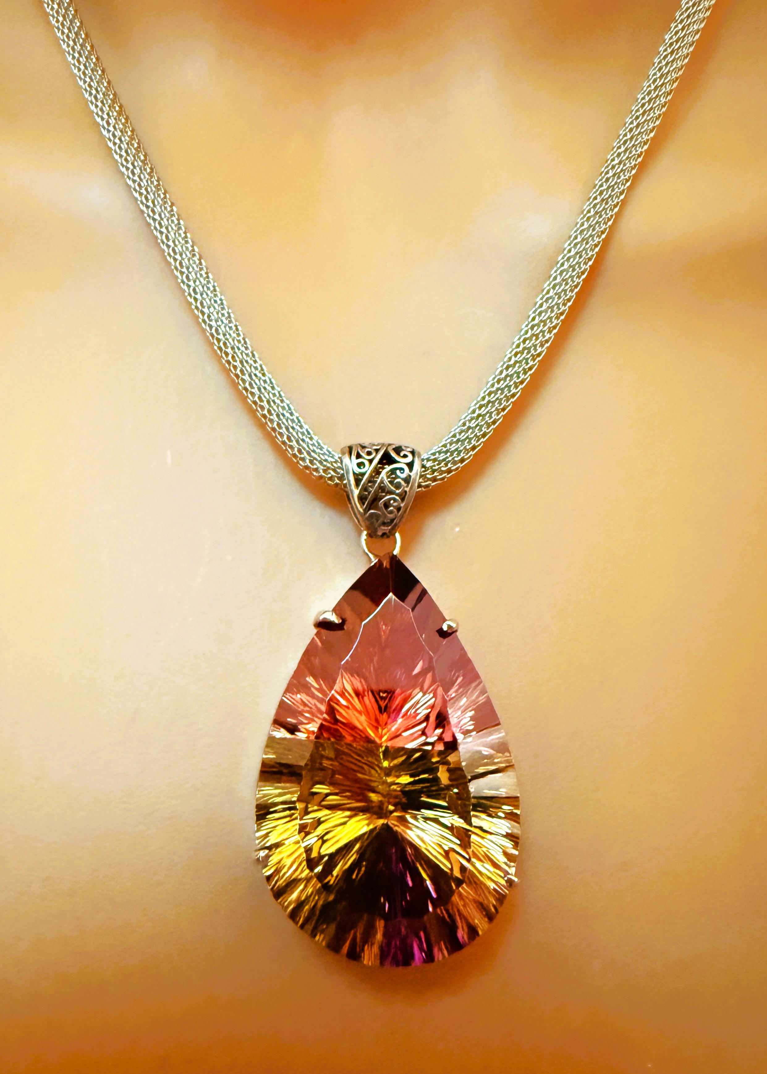Art Deco New 59.8 Carat Fantasy Honeycomb Cut Multi-Color Tourmaline Sterling Necklace For Sale