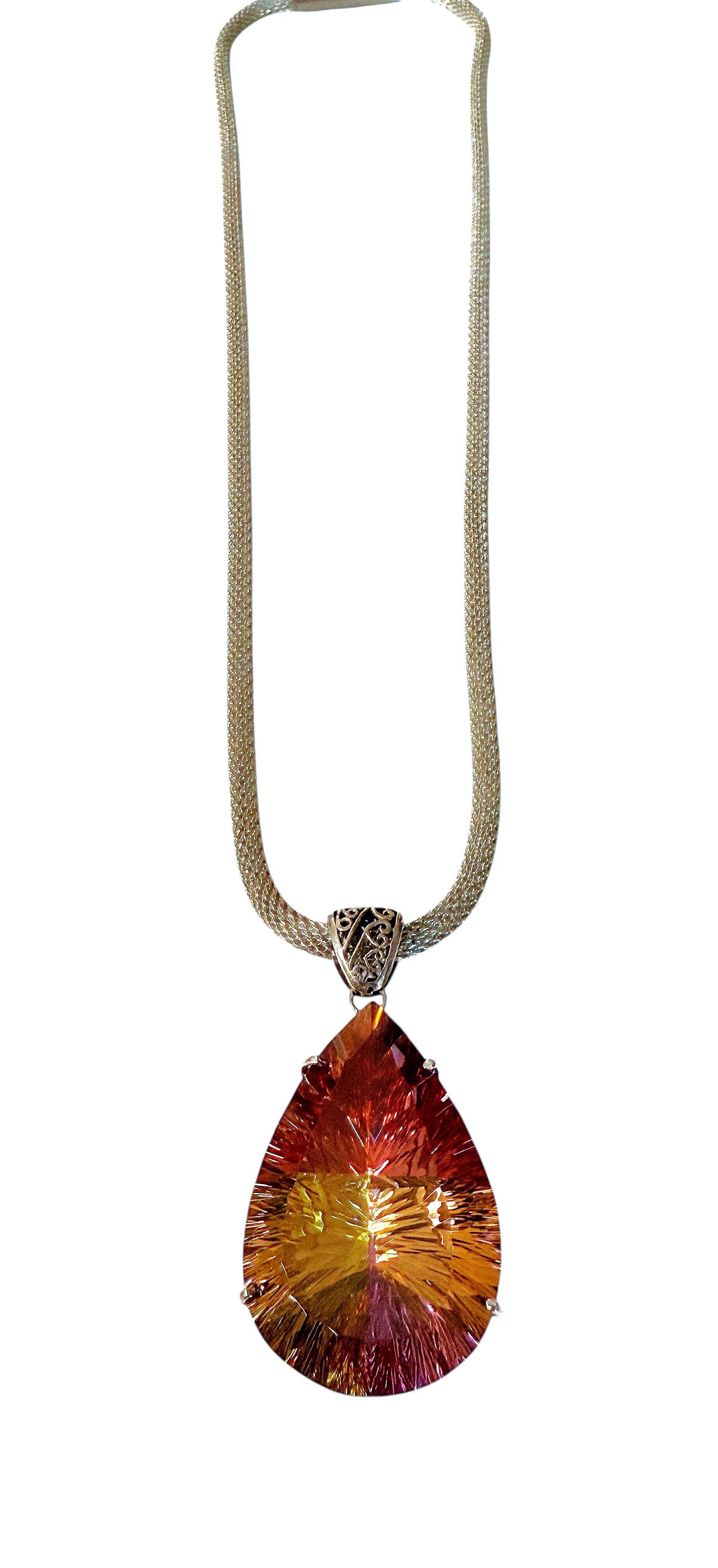 New 59.8 Carat Fantasy Honeycomb Cut Multi-Color Tourmaline Sterling Necklace In Excellent Condition For Sale In Eagan, MN