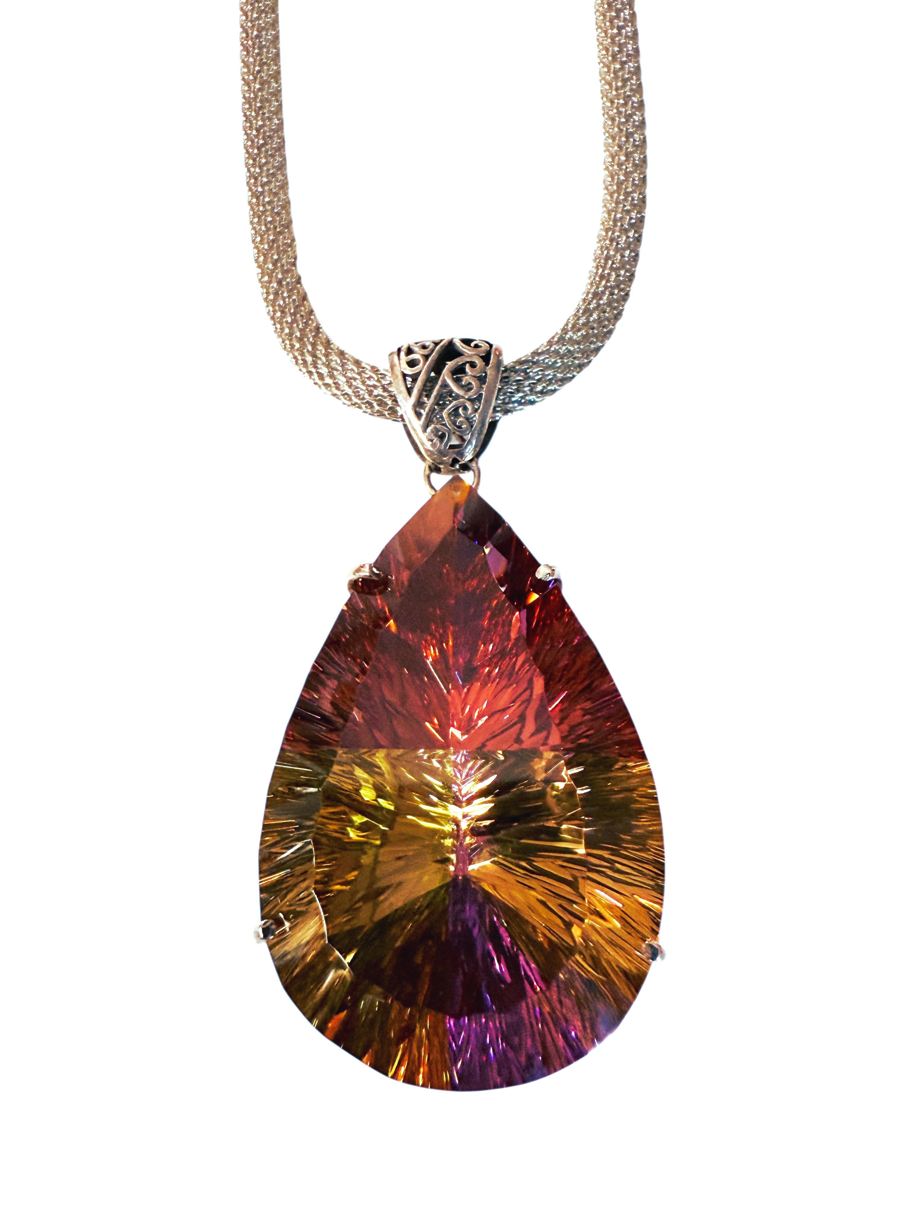 Women's New 59.8 Carat Fantasy Honeycomb Cut Multi-Color Tourmaline Sterling Necklace For Sale